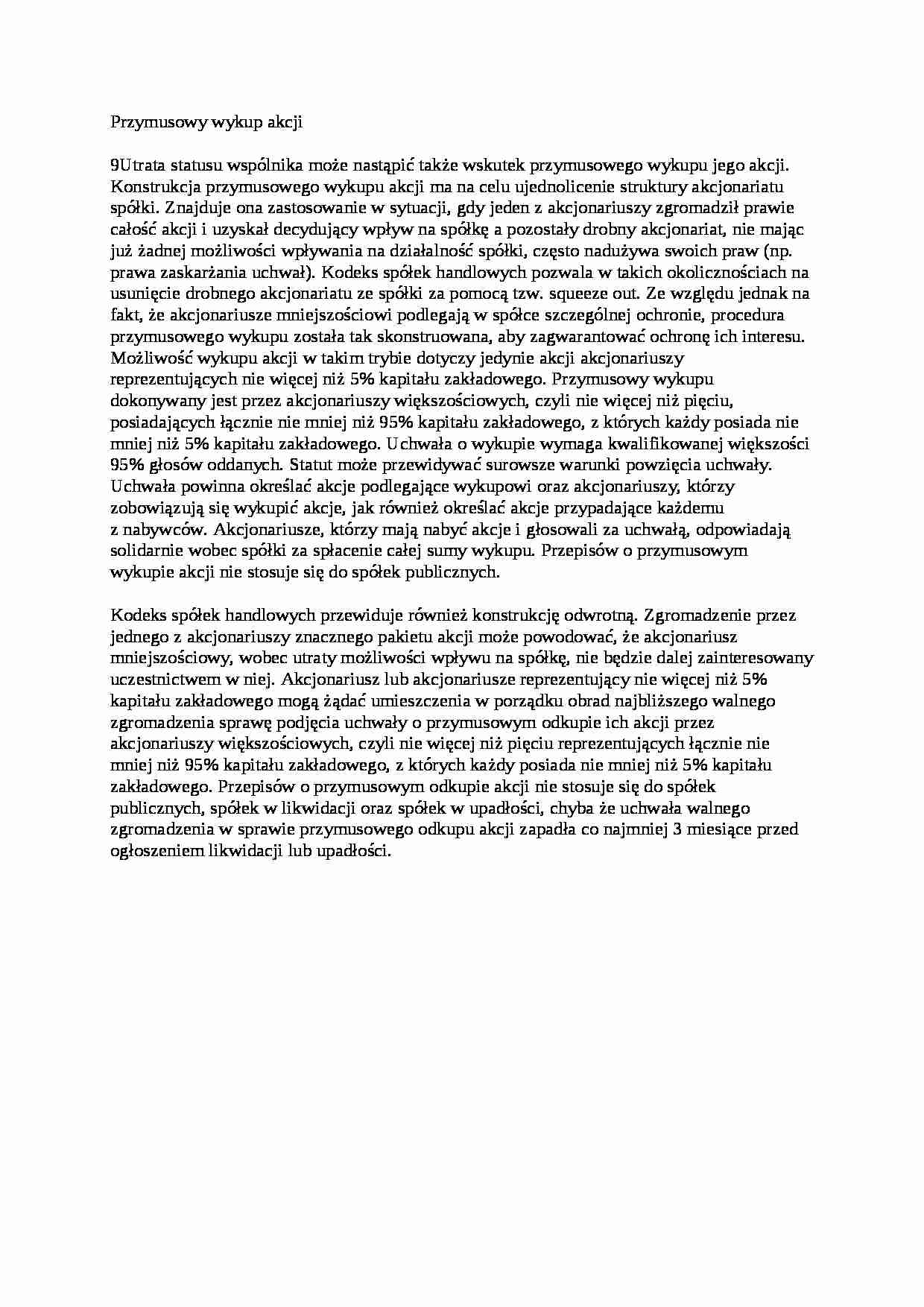 Przymusowy wykup akcji - wykład - strona 1