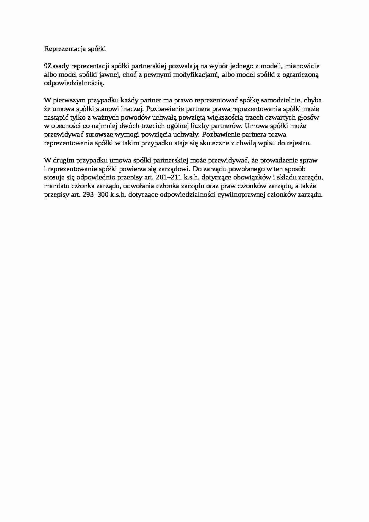 Reprezentacja spółki partnerskiej - opracowanie - strona 1