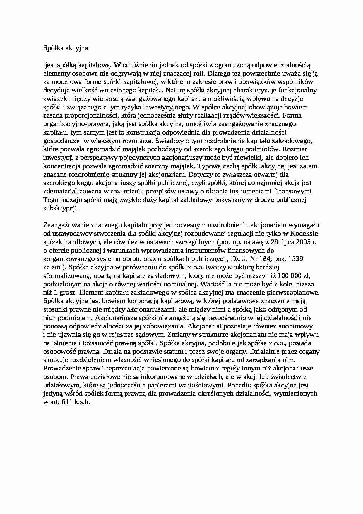 Spółka akcyjna - wykład - strona 1