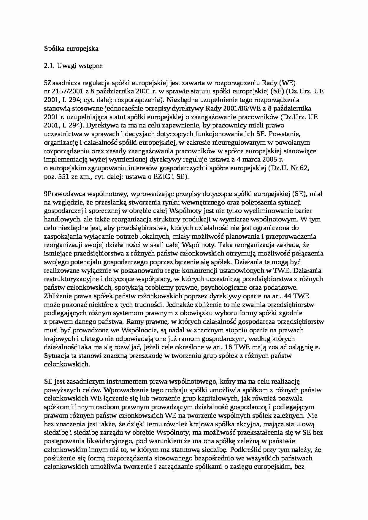 Spółka europejska - wykład - strona 1