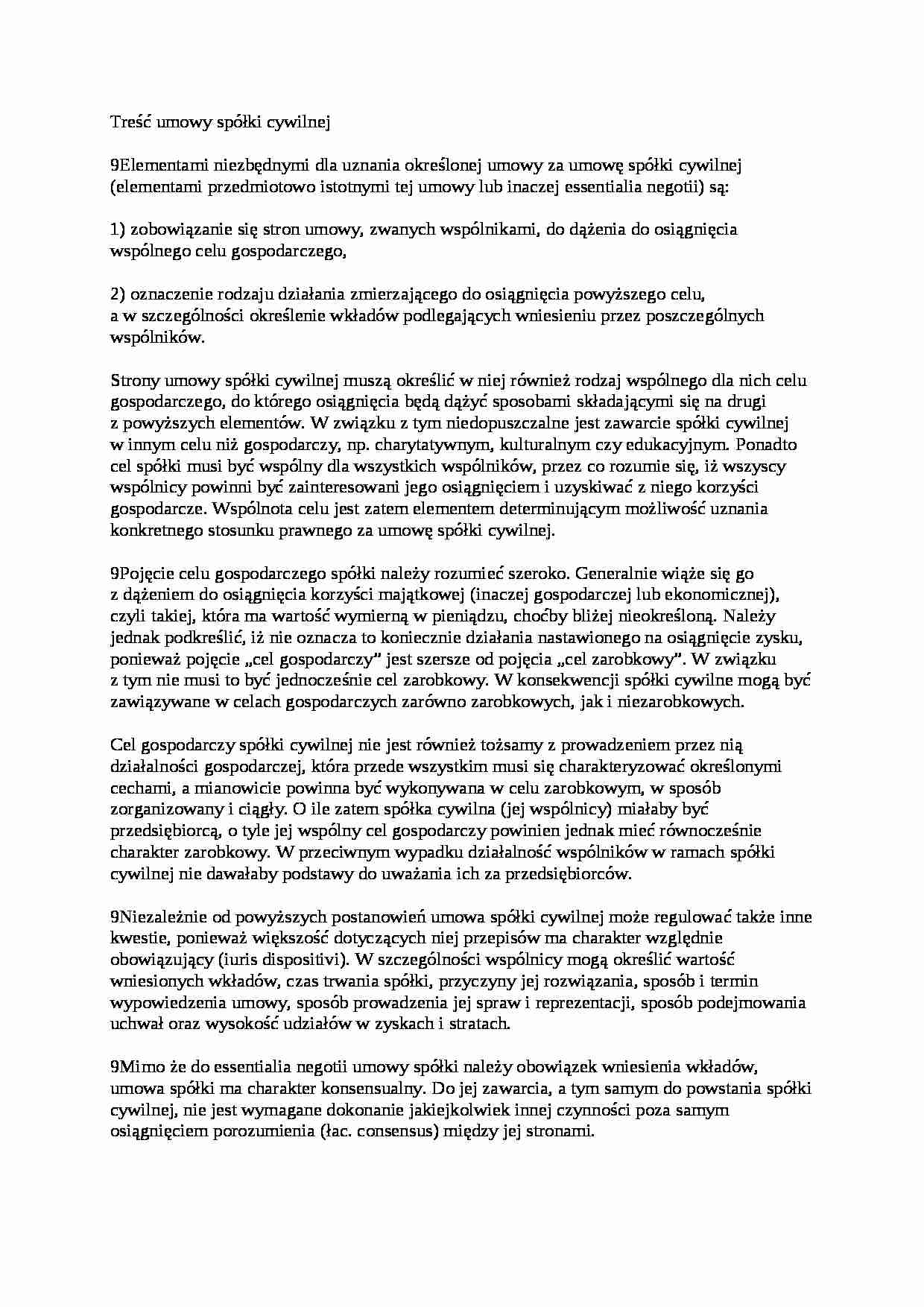 Treść umowy spółki cywilnej - wykład - strona 1