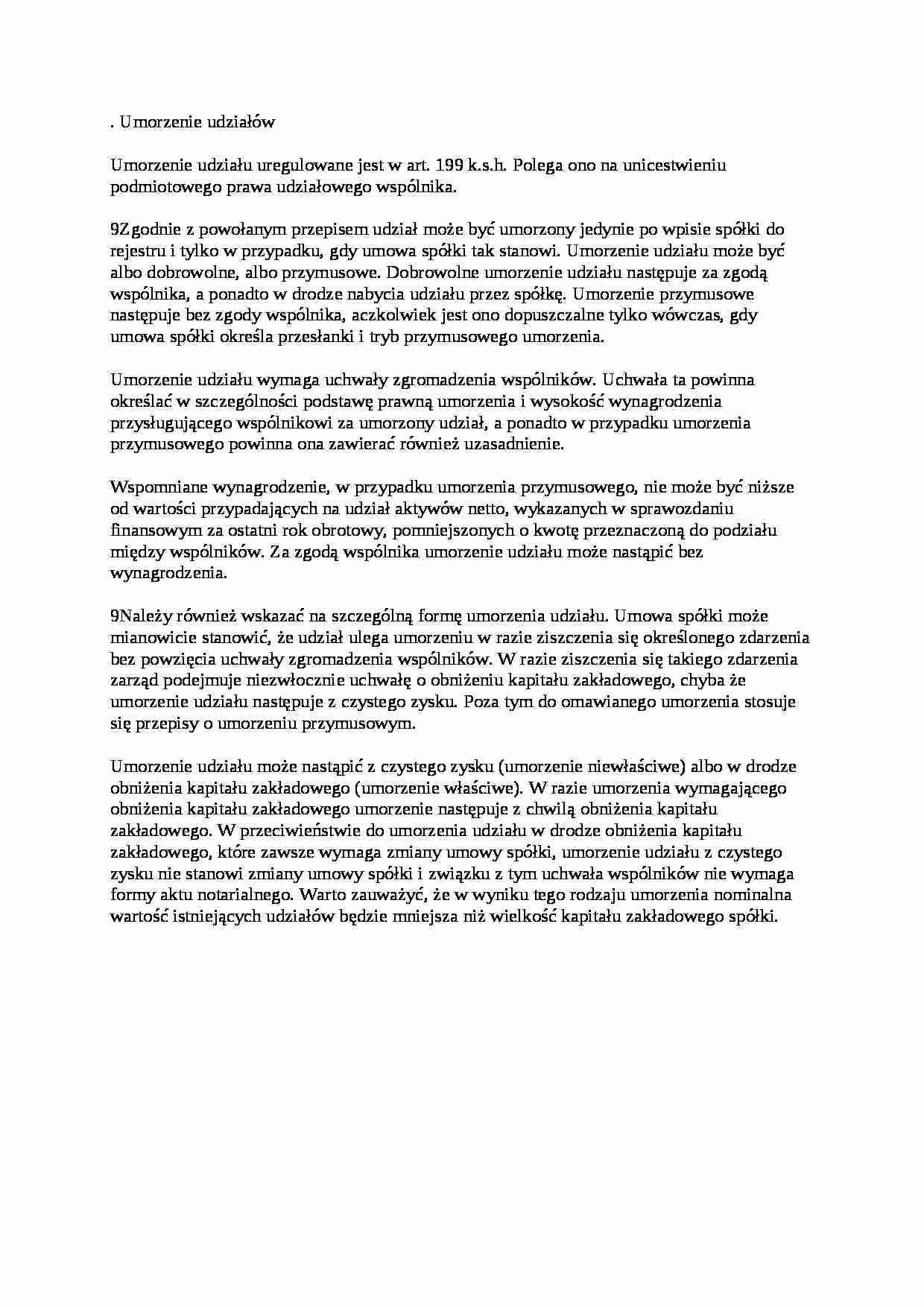Umorzenie udziałów spółka zoo - wykład - strona 1