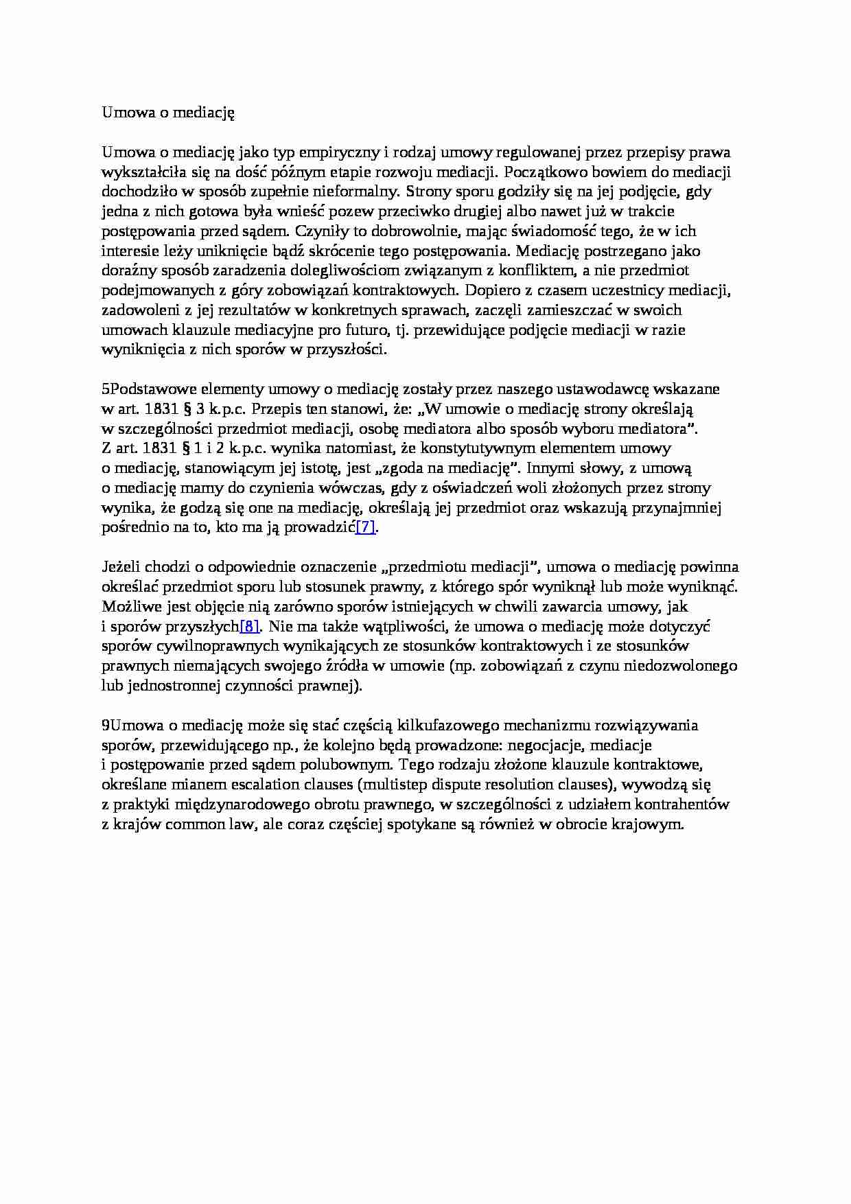 Umowa o mediację - wykład - strona 1