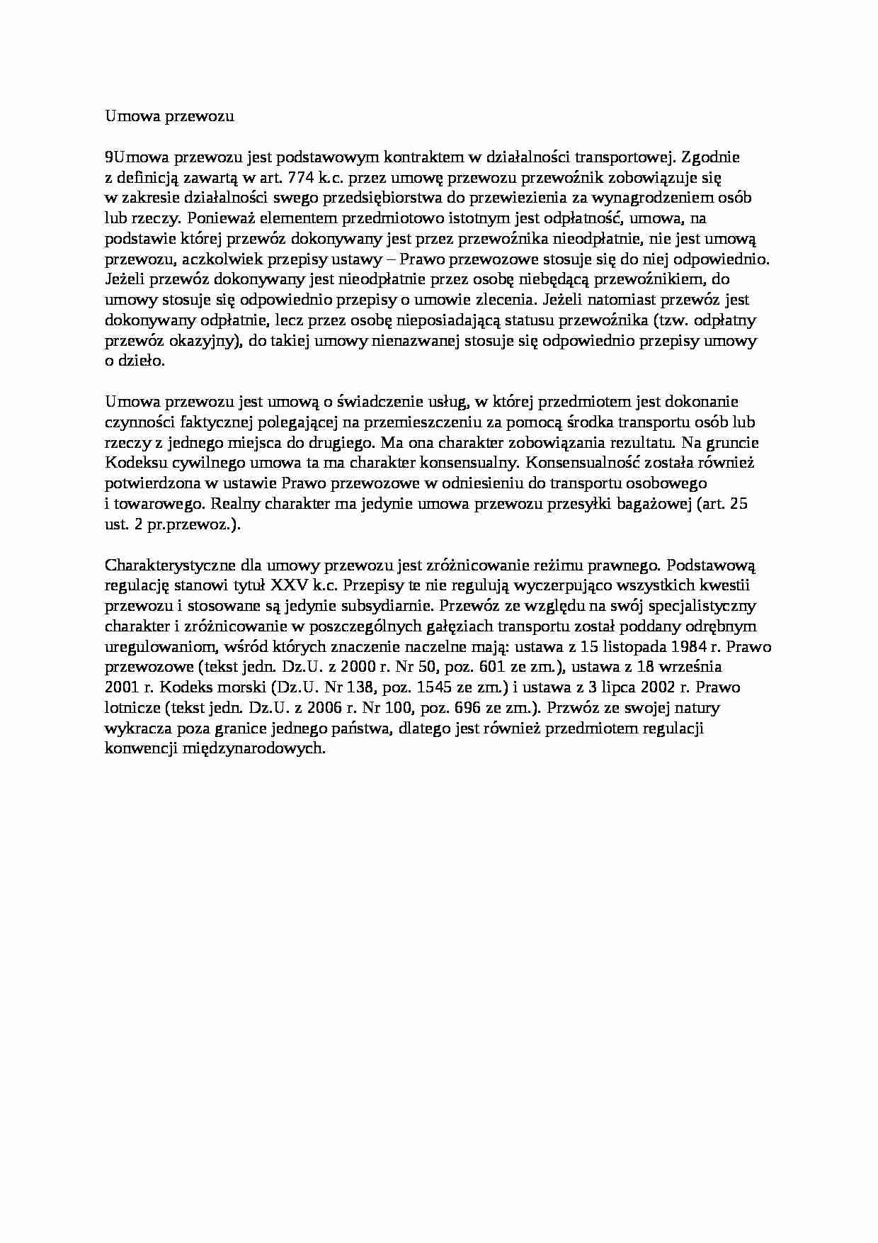 Umowa przewozu - wykład - strona 1