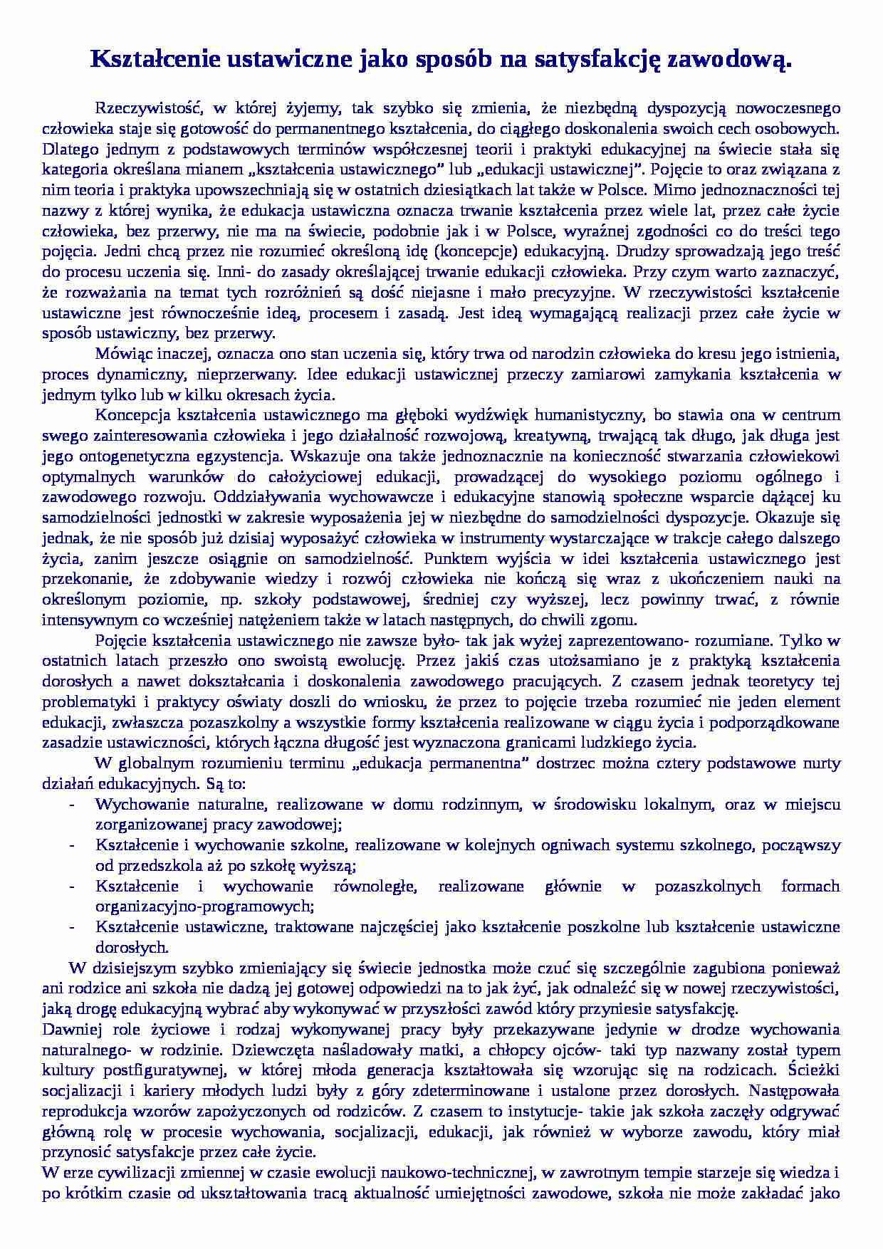 Kształcenie ustawiczne jako sposób na satysfakcję zawodową - pedagogika - strona 1