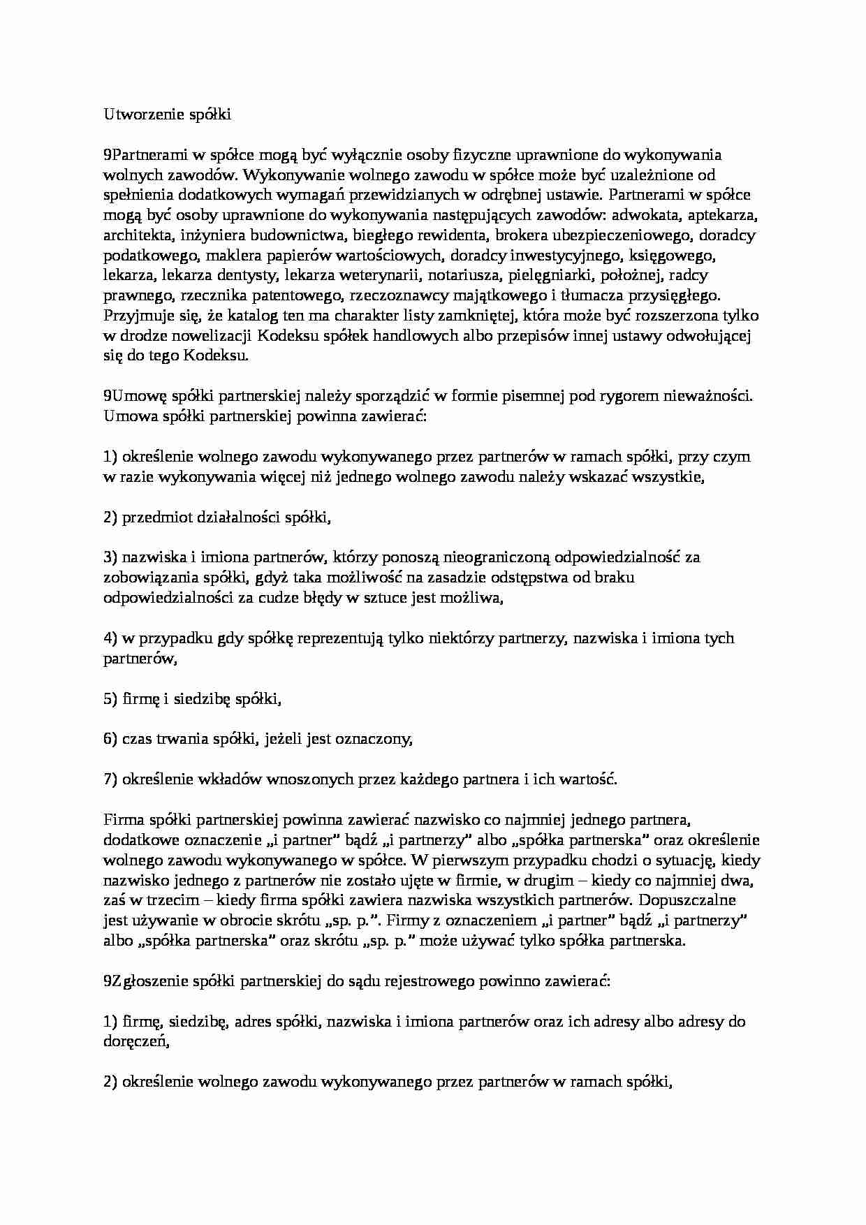 utworzenie spólki partnerskiej - wykład - strona 1