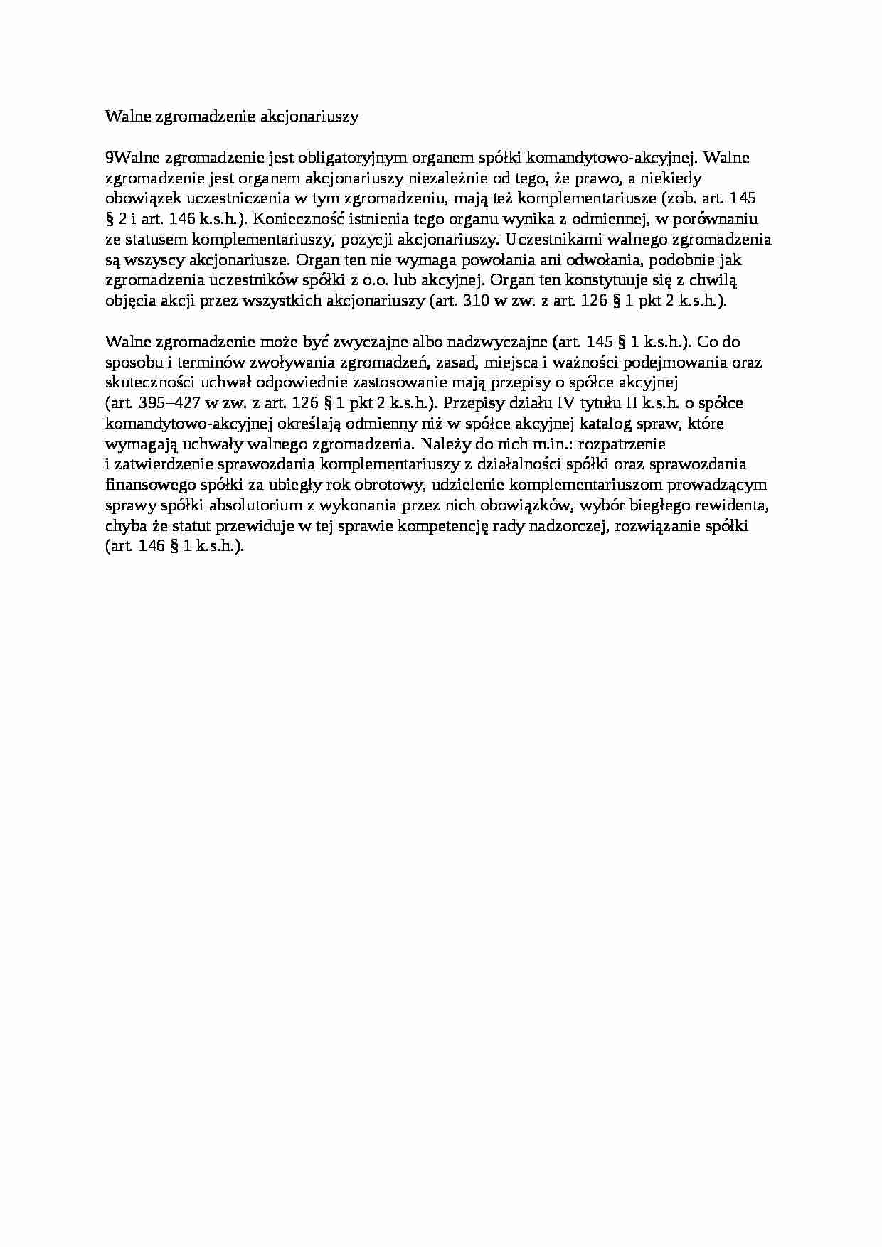 Walne zgromadzenie akcjonariuszy - opracowanie - strona 1