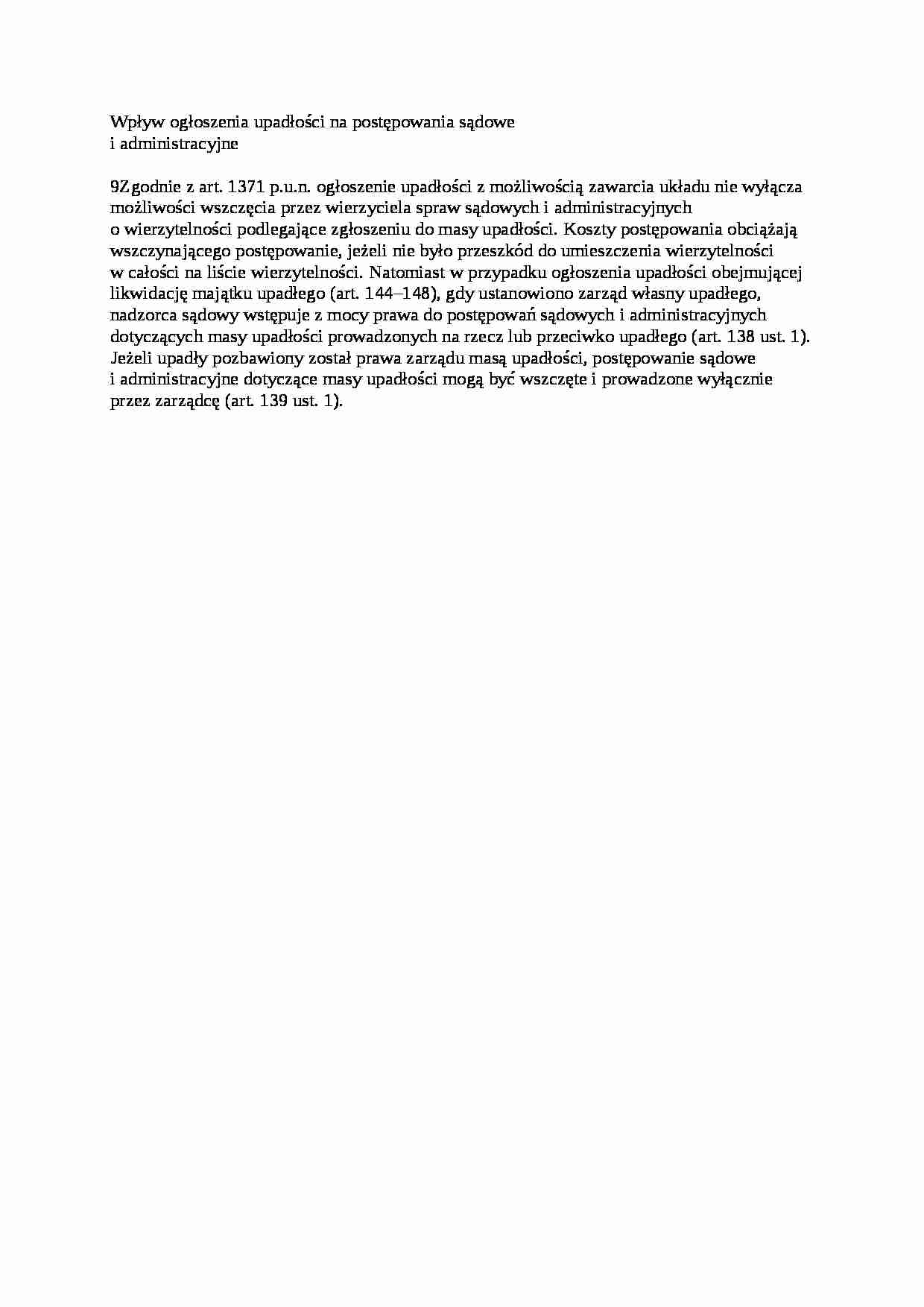 Wykład - wpływ ogłoszenia upadłości na postępowania sądowe - strona 1