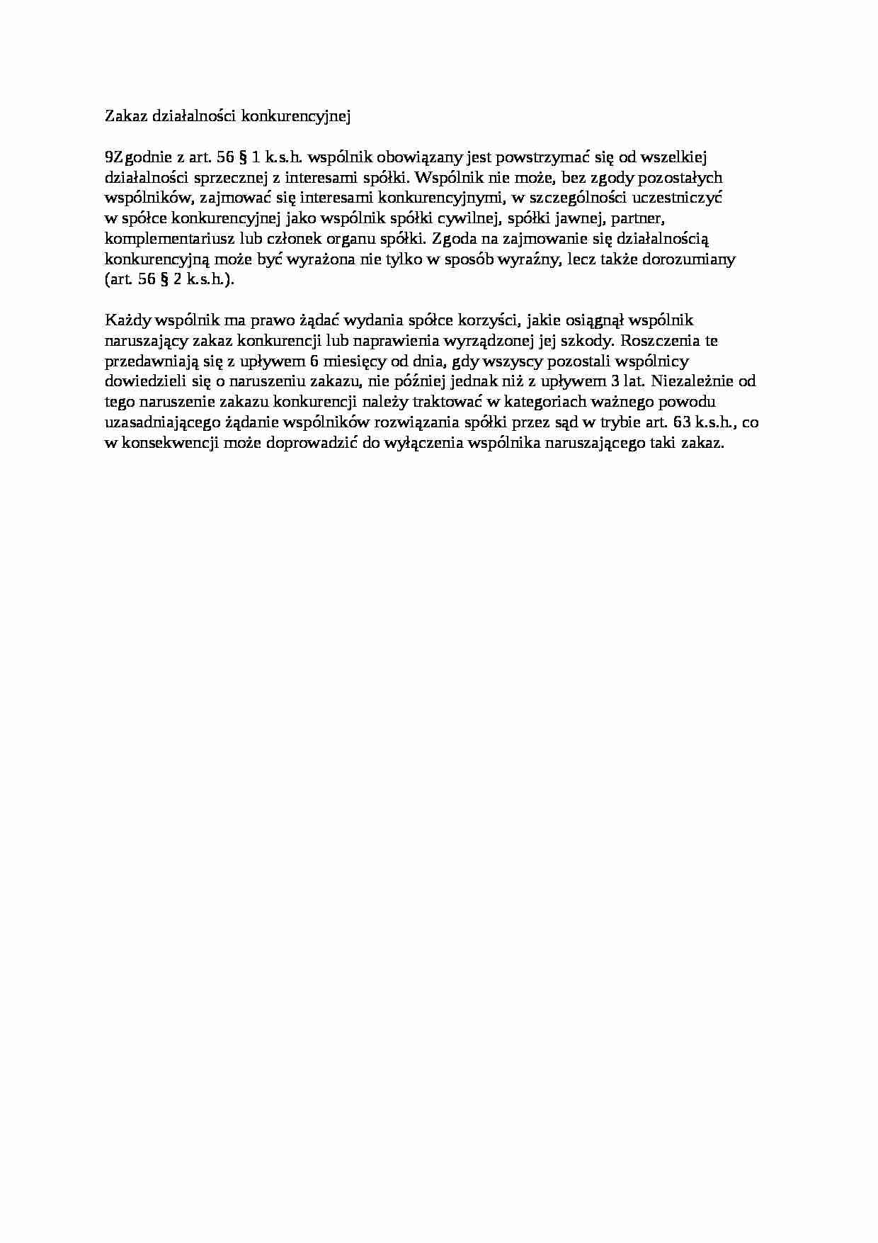 Zakaz działalności konkurencyjnej - opracowanie - strona 1