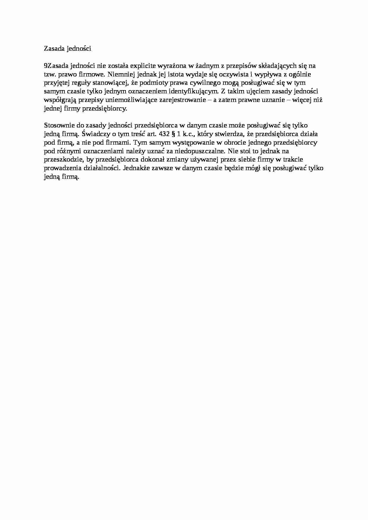 Zasada jedności - opracowanie - strona 1