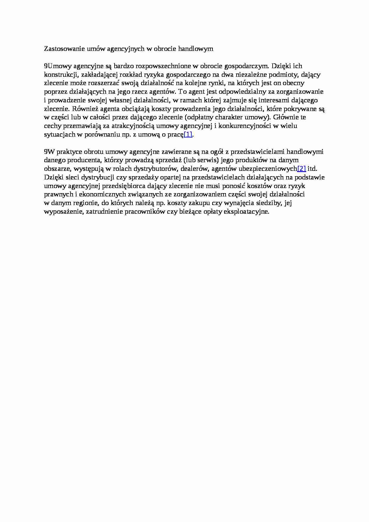 Zastosowanie umów agencyjnych - wykład - strona 1