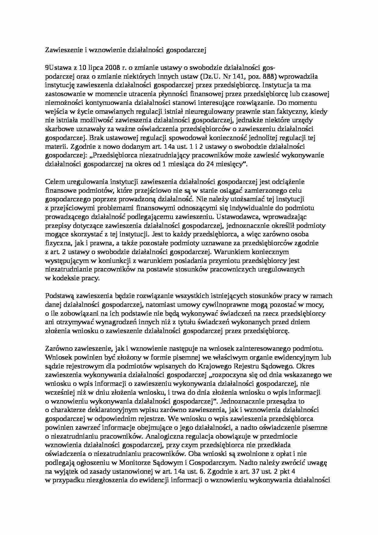 Zawieszenie i wznowienie działalności gospodarczej - wykład - strona 1