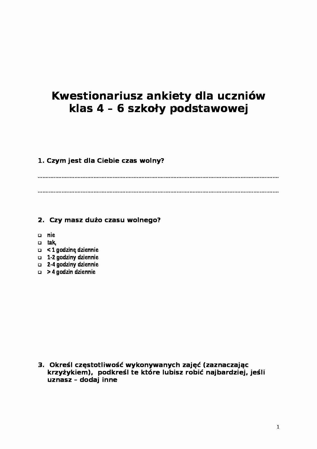 Kwestionariusz ankietowy- pedagogika - strona 1