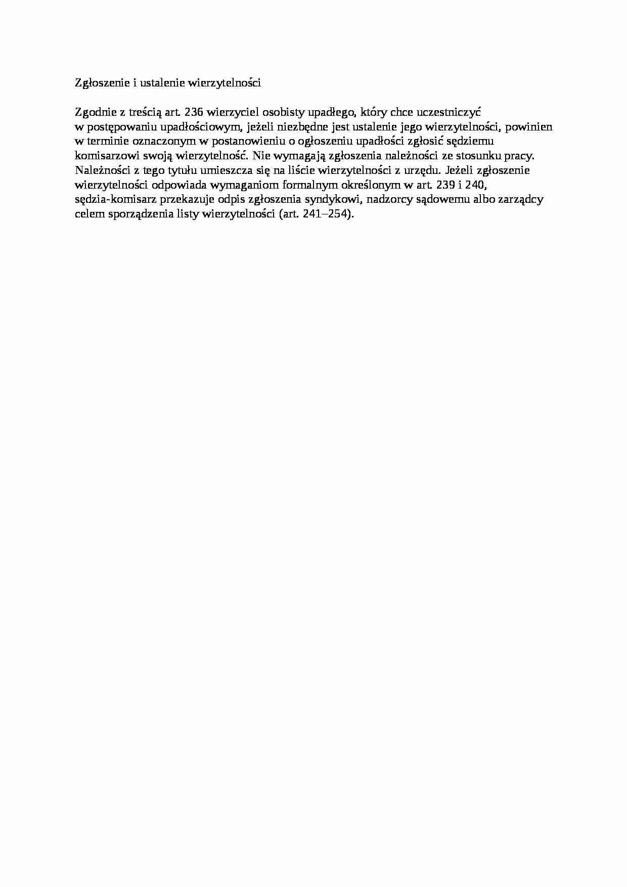 Zgłoszenie i ustalenie wierzytelności - opracowanie - strona 1