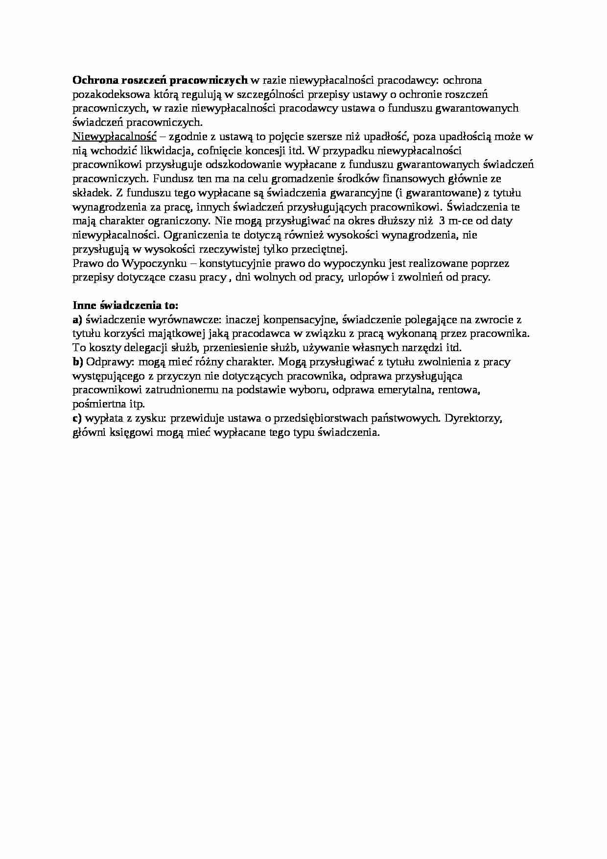 Ochrona roszczeń pracowniczych - opracowanie - strona 1