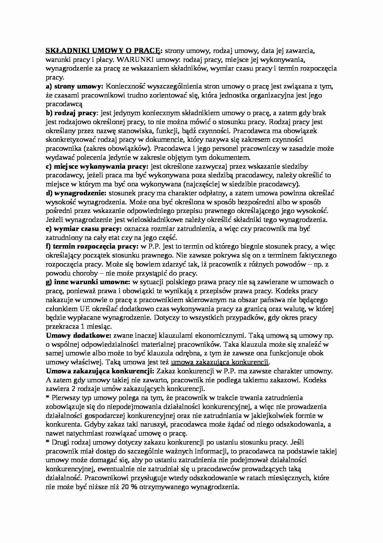 Składniki umowy o pracę - wykład - strona 1