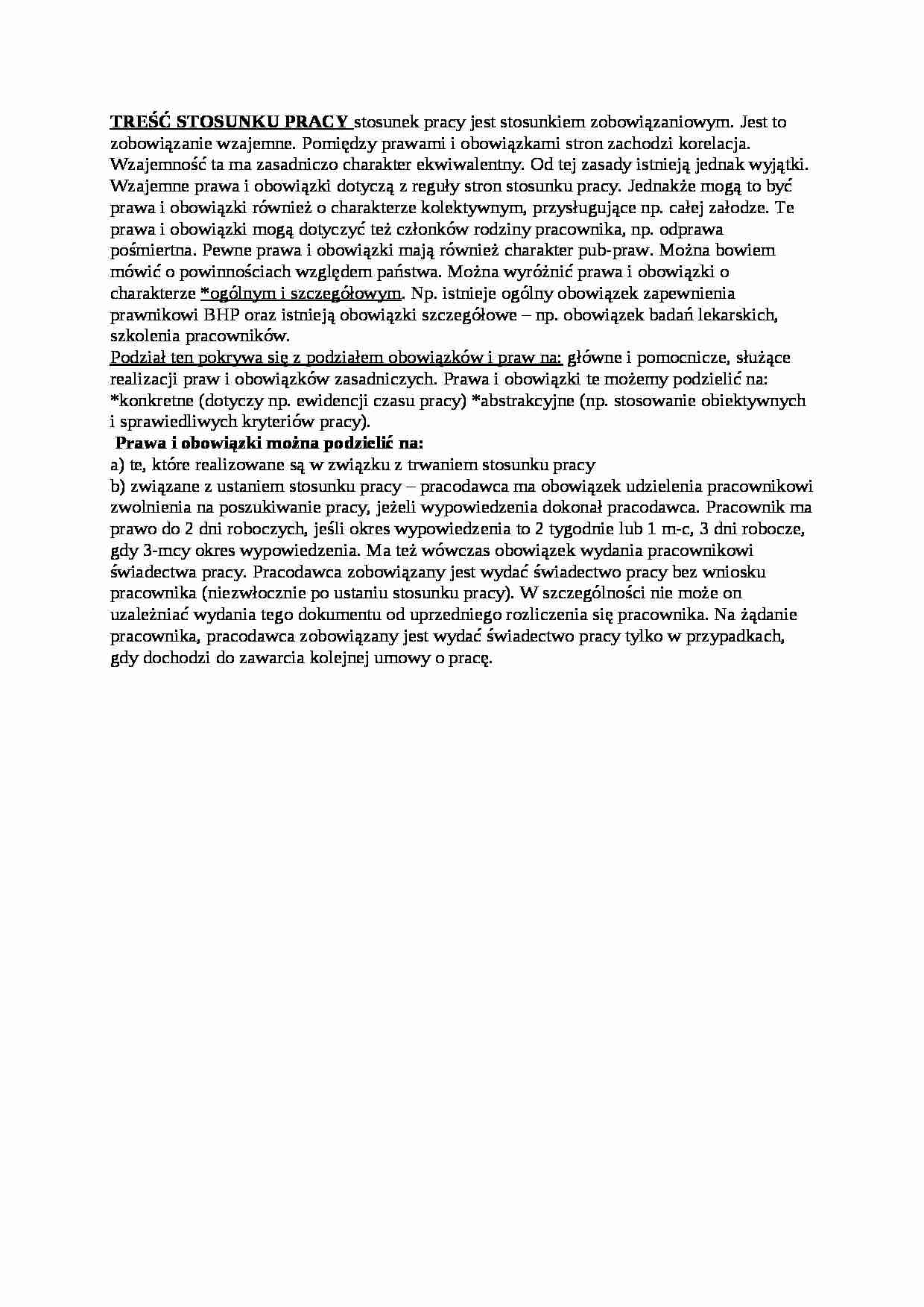 Treść stosunku pracy - wykład - strona 1