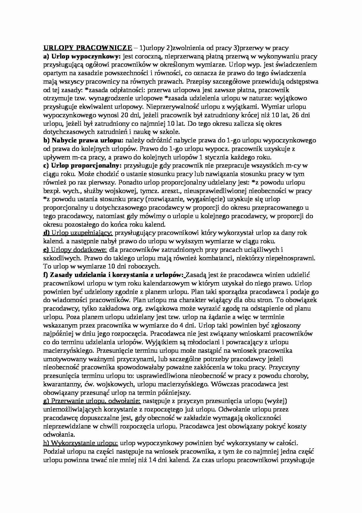 Urlopy pracownicze - wykład - strona 1