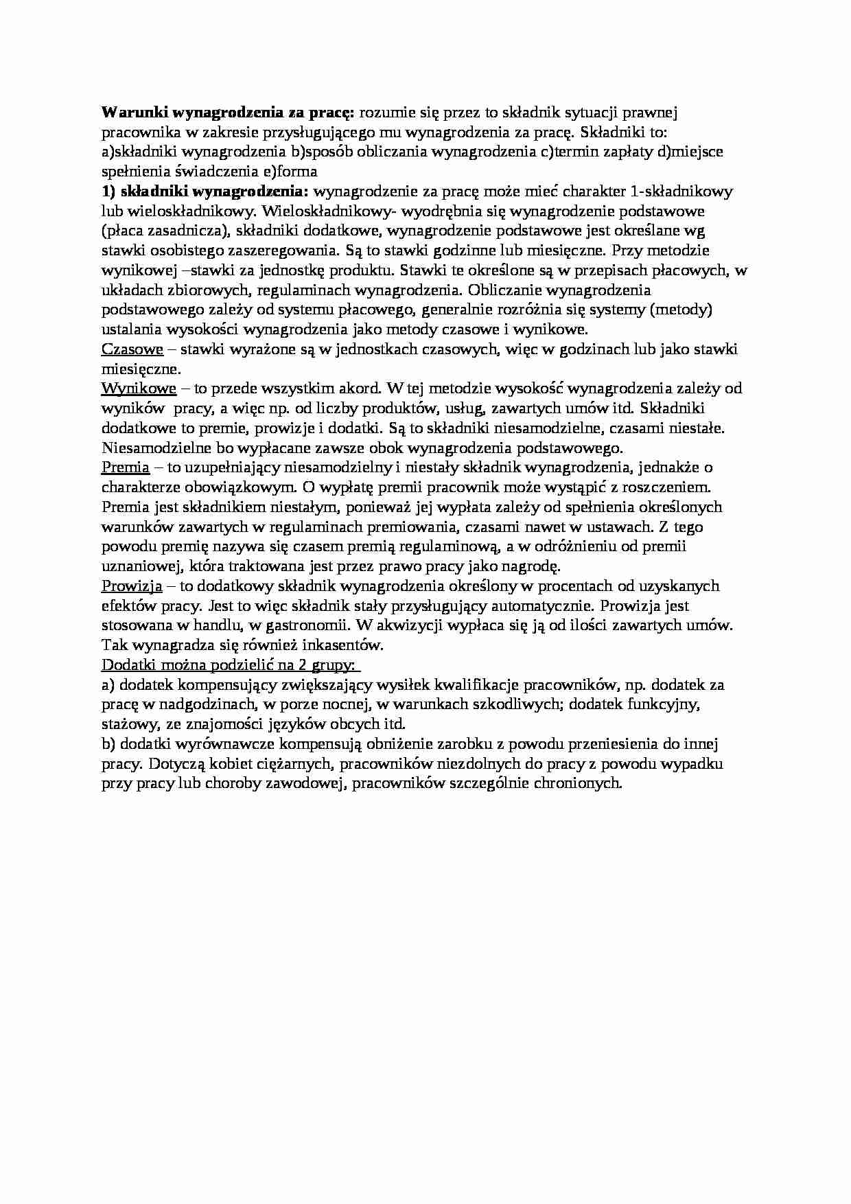 Warunki wynagrodzenia za pracę - wykład - strona 1