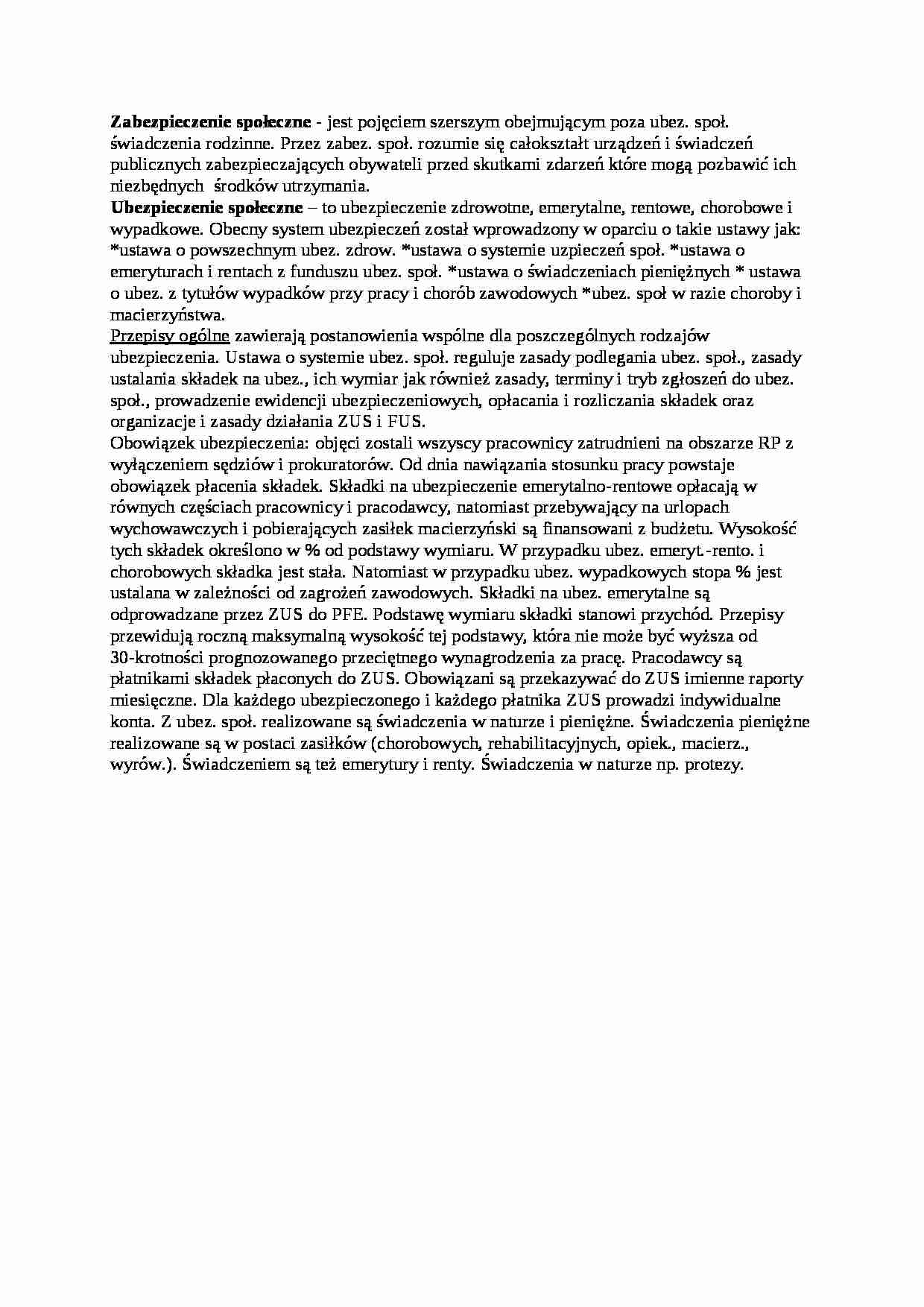 Zabezpieczenie społeczne - wykład - strona 1