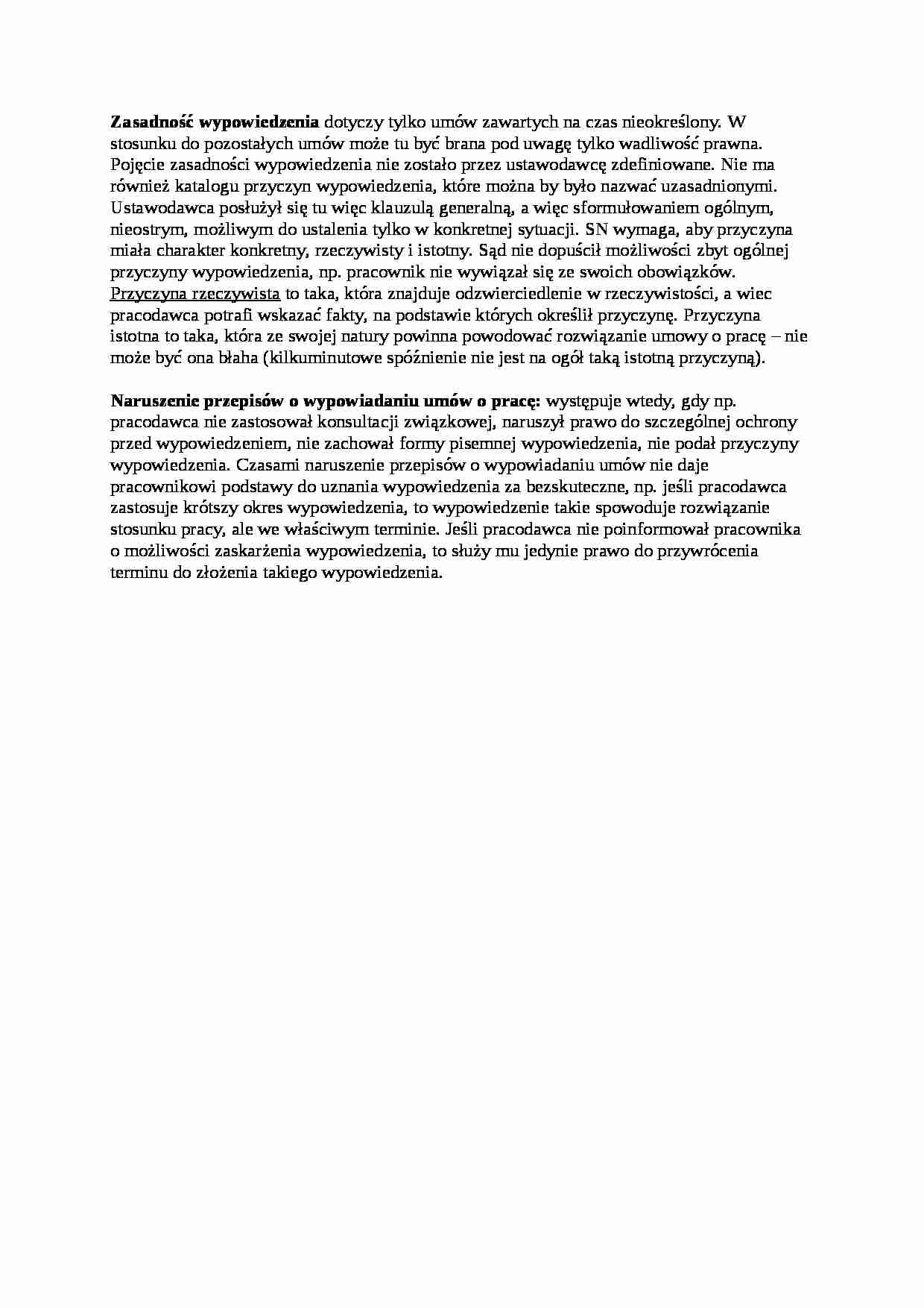Zasadność wypowiedzenia - wykład - strona 1