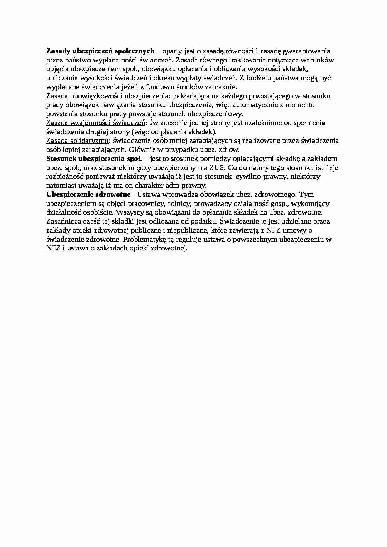 Zasady ubezpieczeń społecznych - wykład - strona 1