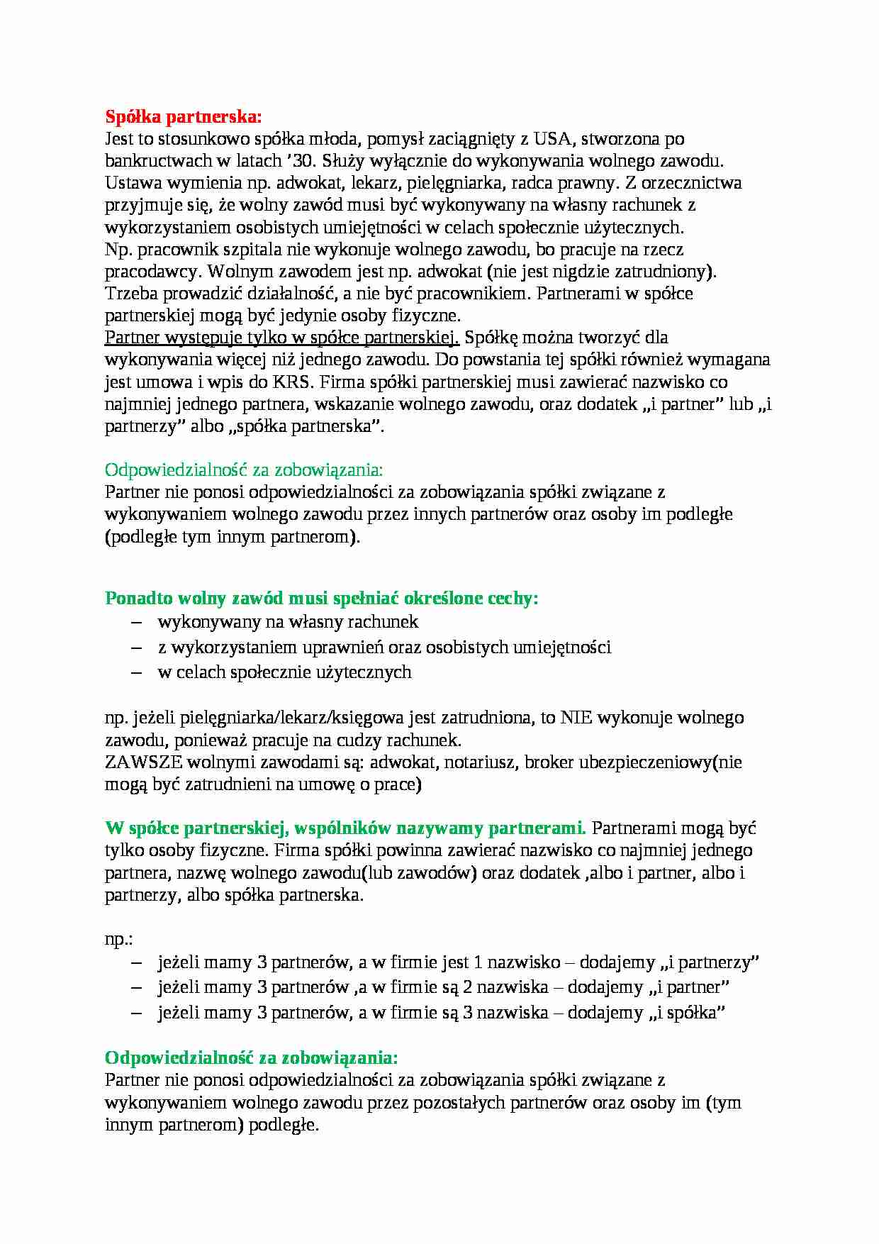 Spółka partnerska - wykład - strona 1