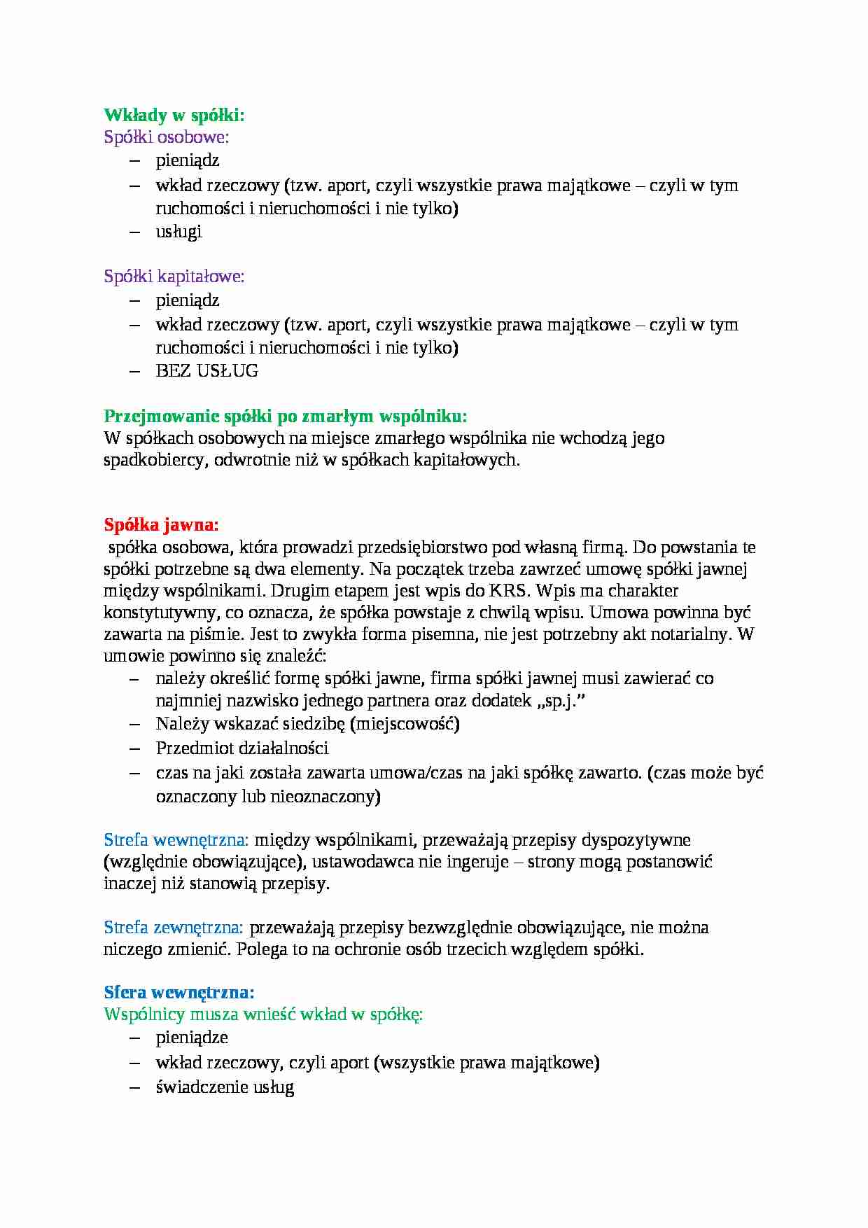 Wkłady w spółki - wykład - strona 1