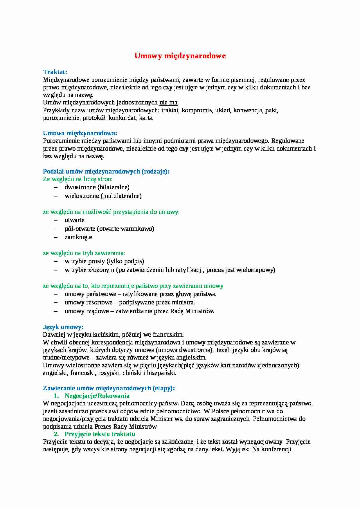 Umowy międzynarodowe - wykład - strona 1