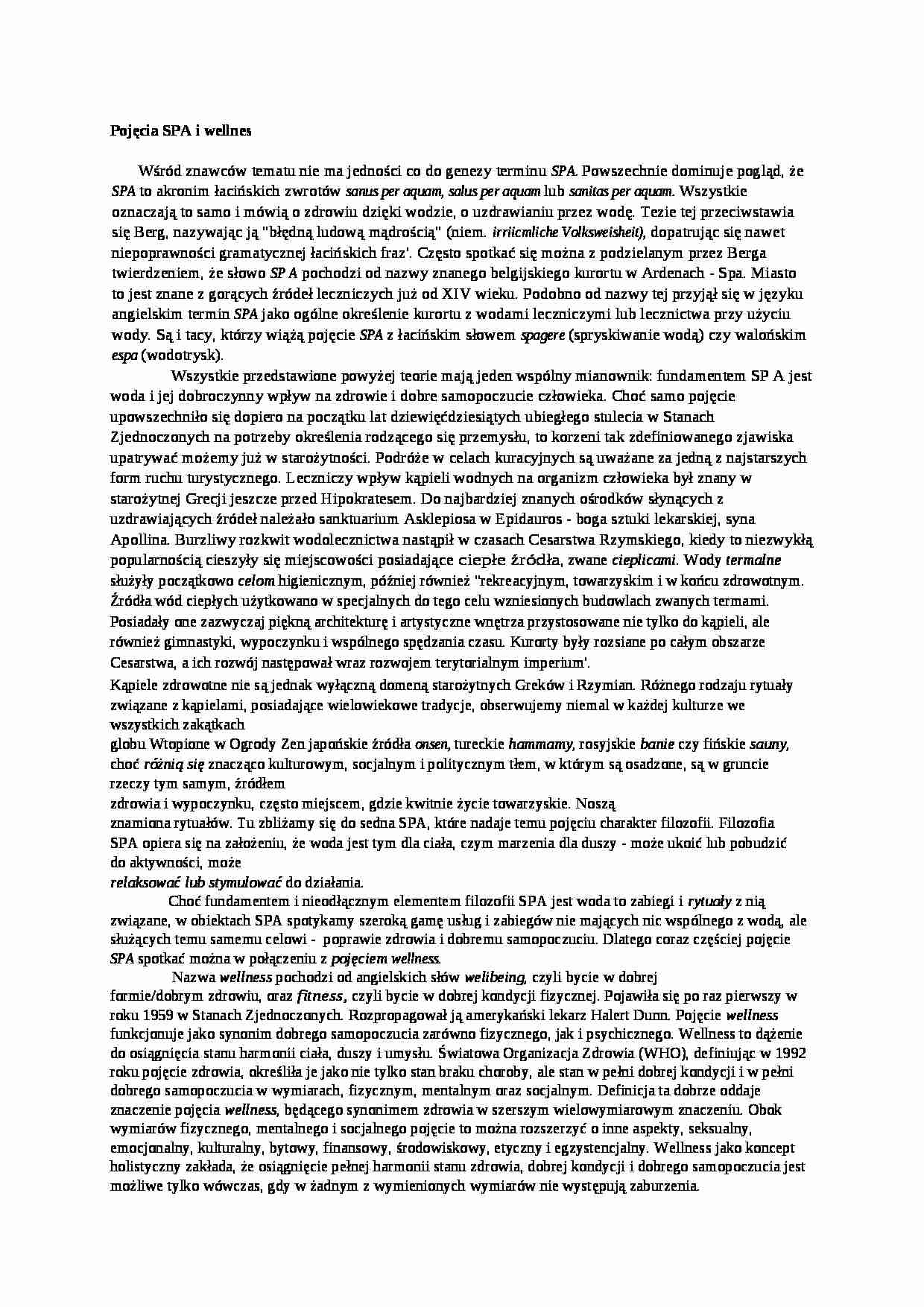 Pojęcia SPA i wellnes - wykład - strona 1