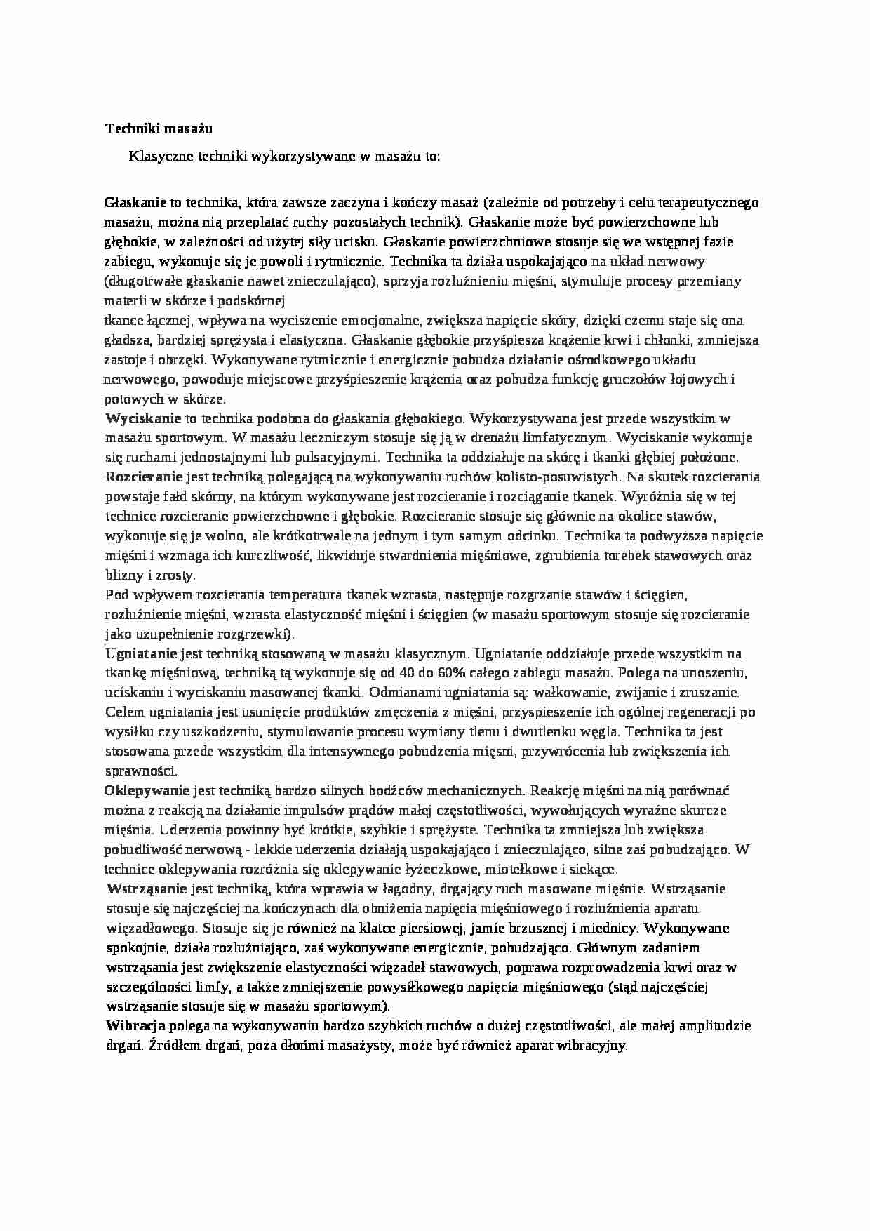 Techniki masażu - wykład - strona 1