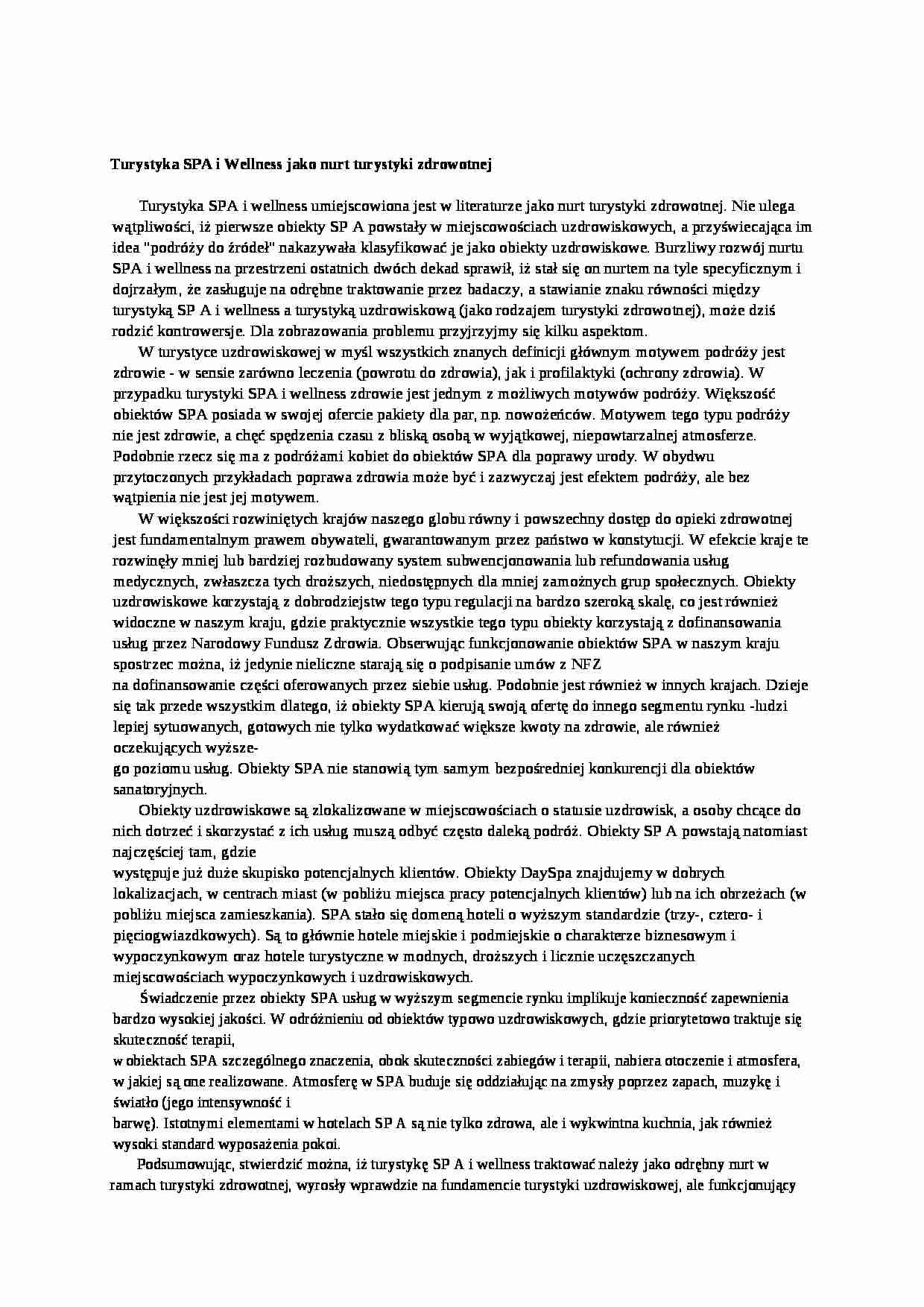 Turystyka SPA i Wellness jako nurt turystyki zdrowotnej - strona 1