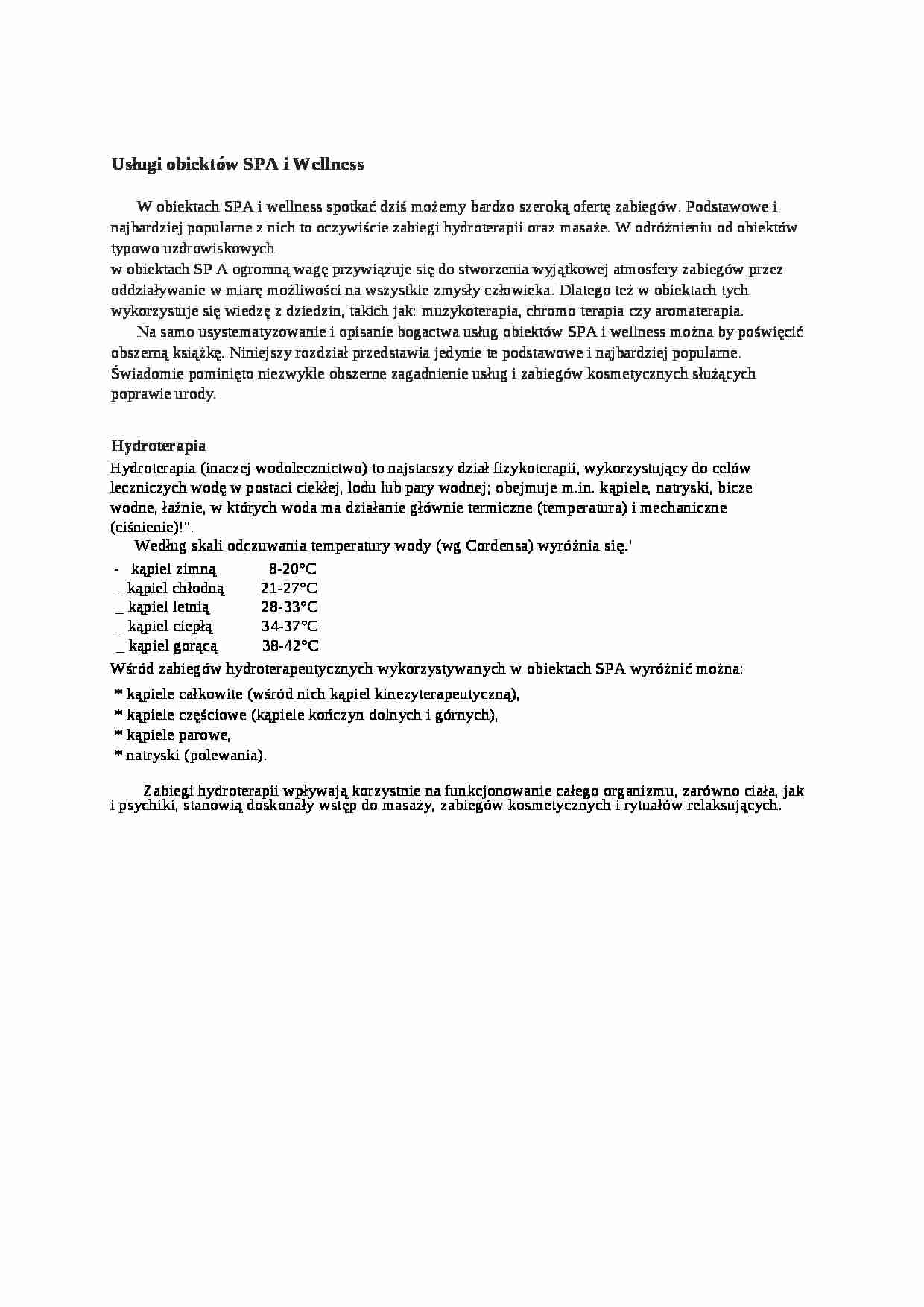 Usługi obiektów SPA i Wellness - wykład - strona 1