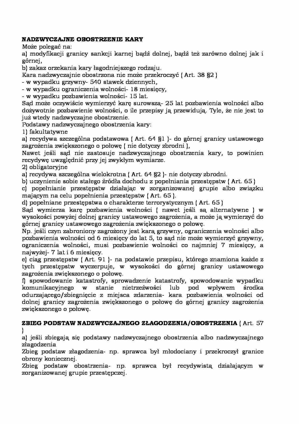 Nadzwyczajne obostrzenie kary - opracowanie  - strona 1