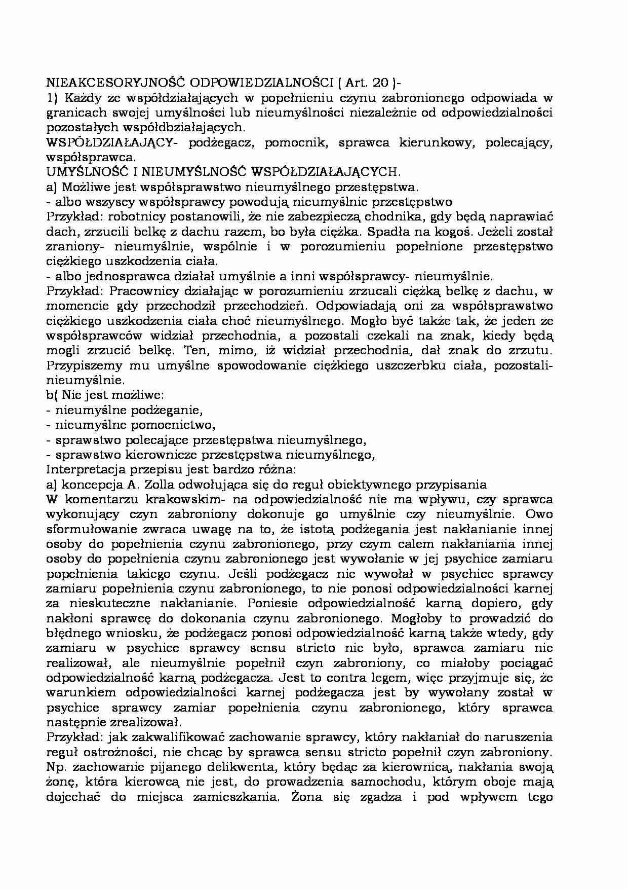 Nieakcesoryjność odpowiedzialności - wykład - strona 1