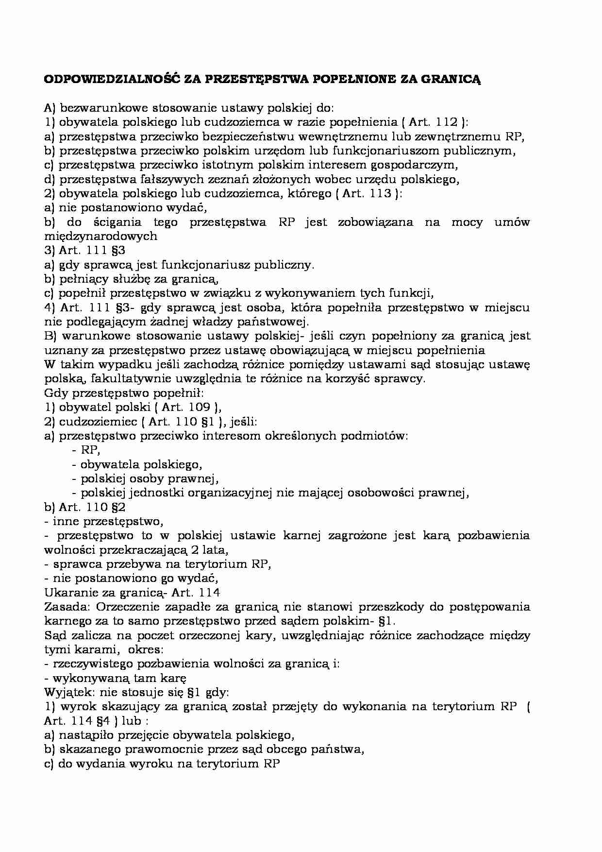 Przestępstwa popełnione za granicą - opracowanie - strona 1