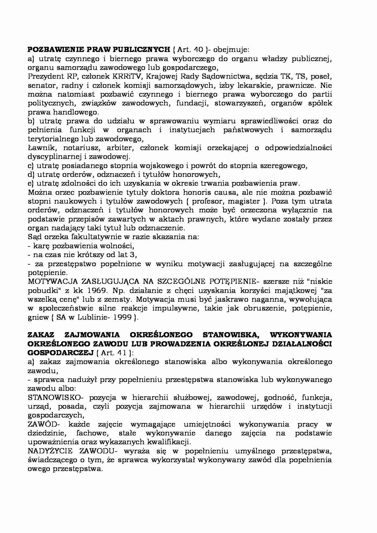 Pozbawienie praw publicznych - opracowanie  - strona 1