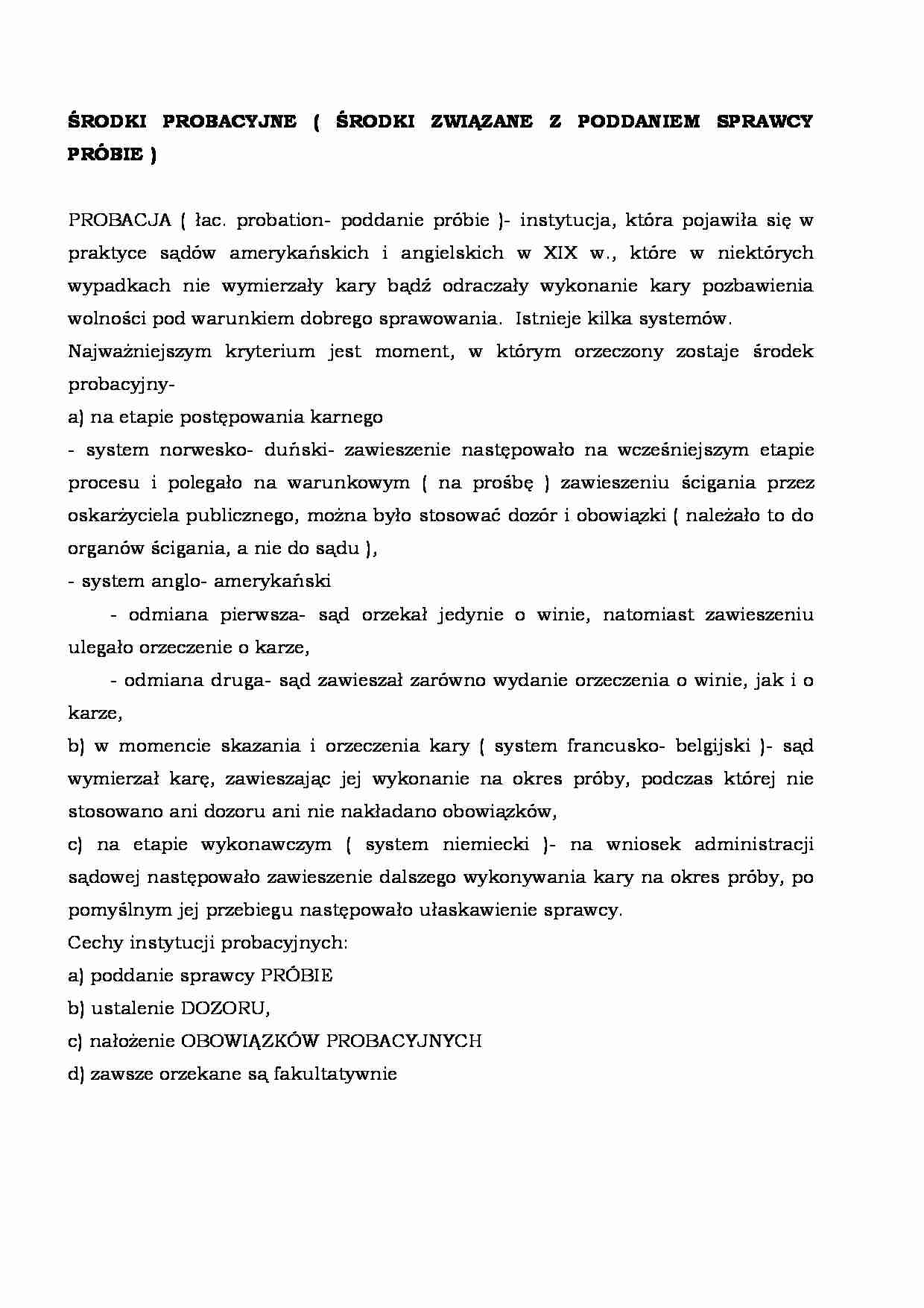 Środki probacyjne - opracowanie  - strona 1