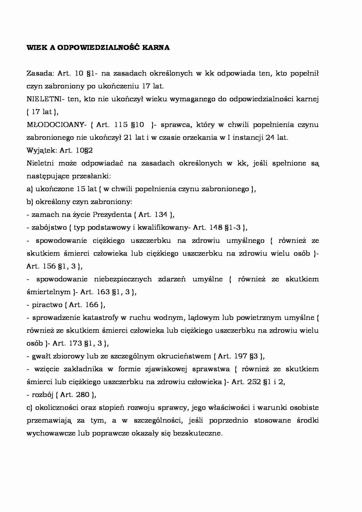 Wiek a odpowiedzialność karna - opracowanie  - strona 1