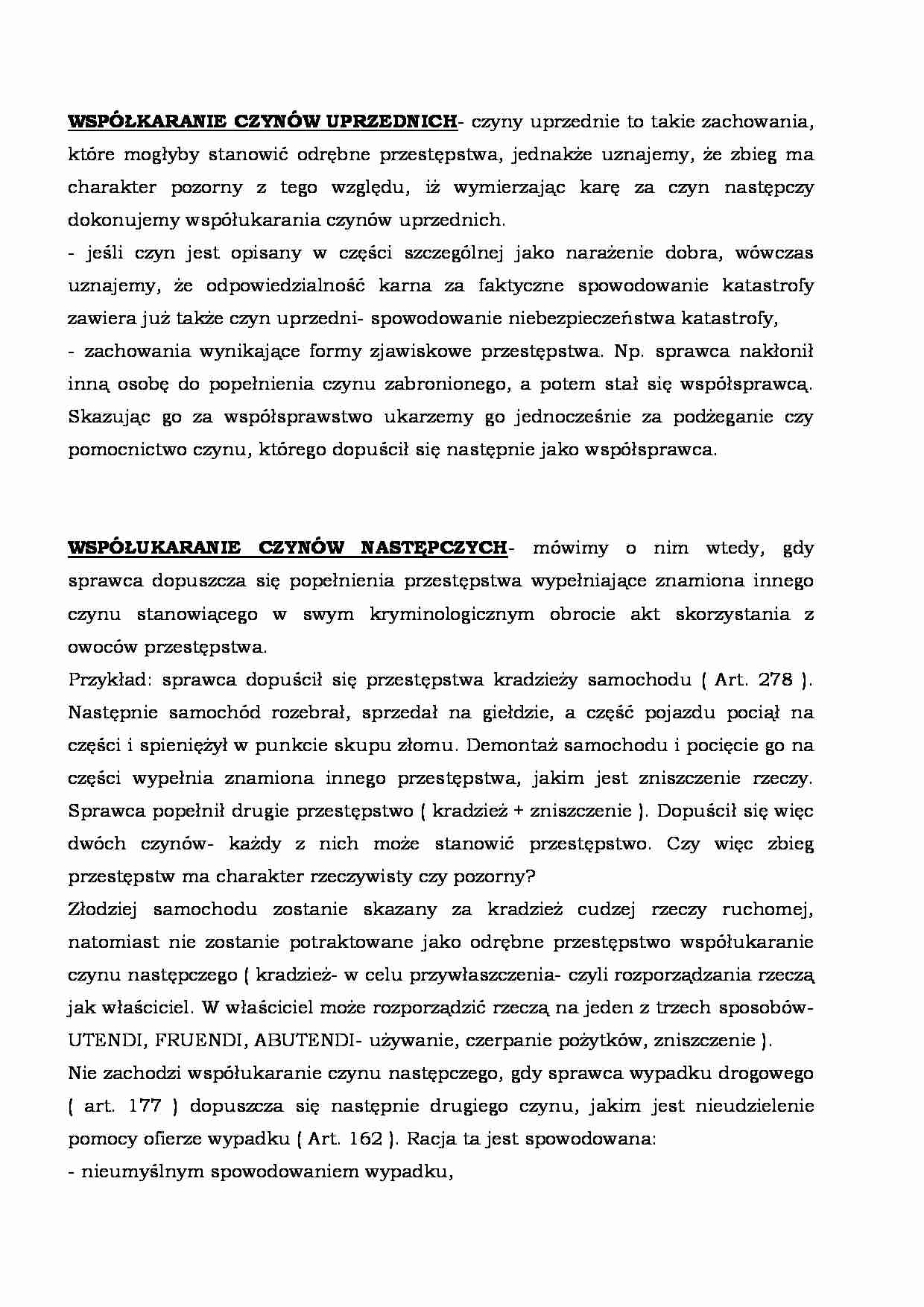 Współkaranie czynów - opracowanie zagadnień - strona 1