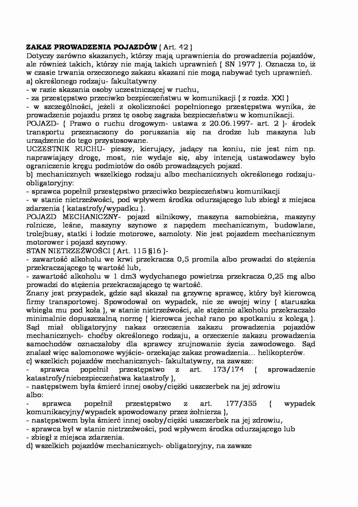 Zakaz prowadzenia pojazdów - opracowanie środka karnego - strona 1