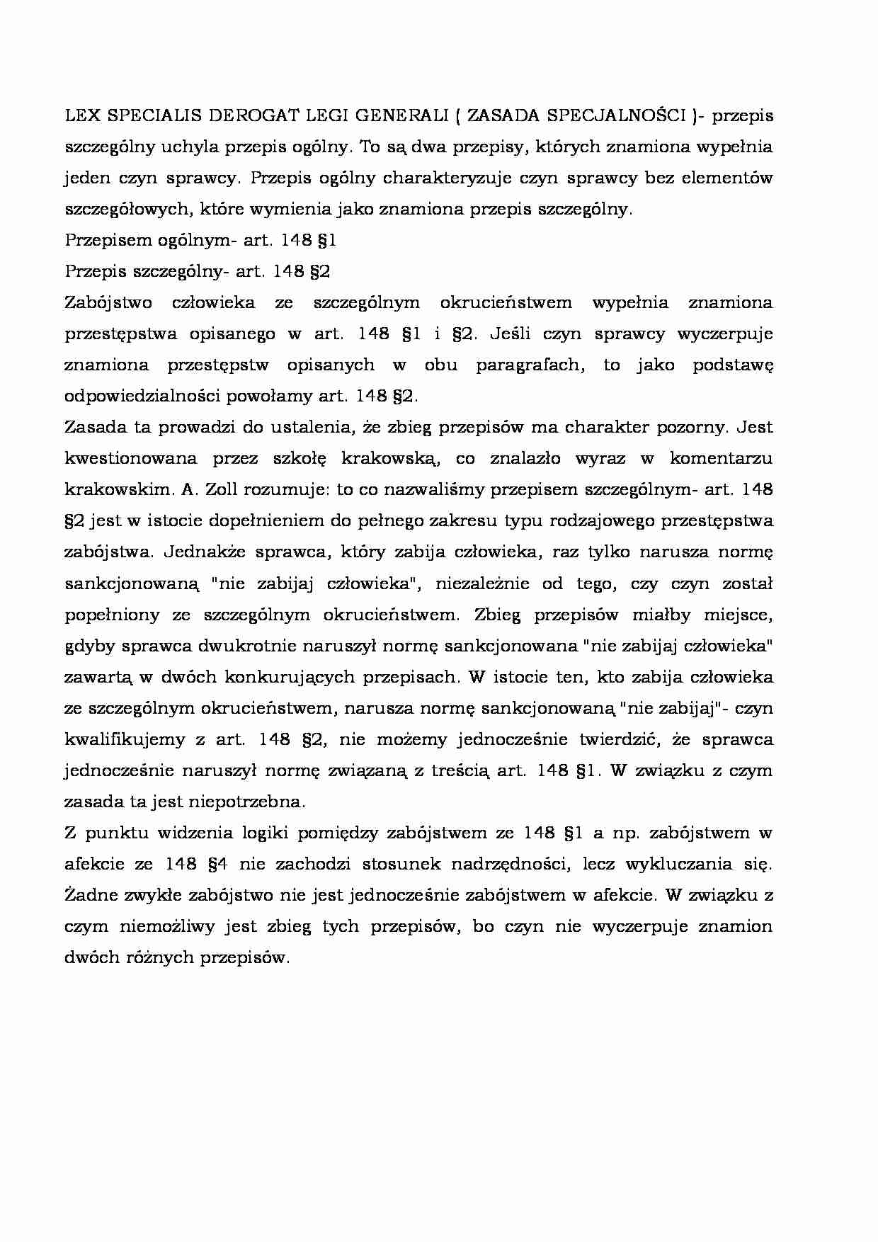 Zasada specjalności w prawie karnym - omówienie  - strona 1