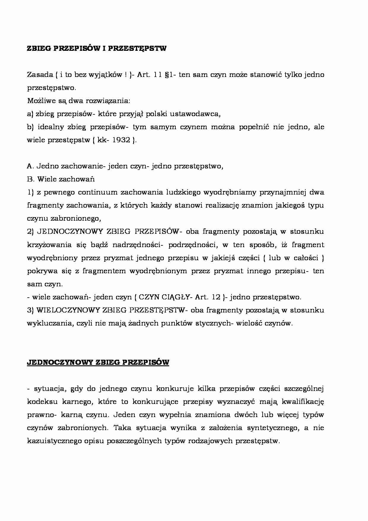 Zbieg przepisów i przestępstw - opracowanie  - strona 1