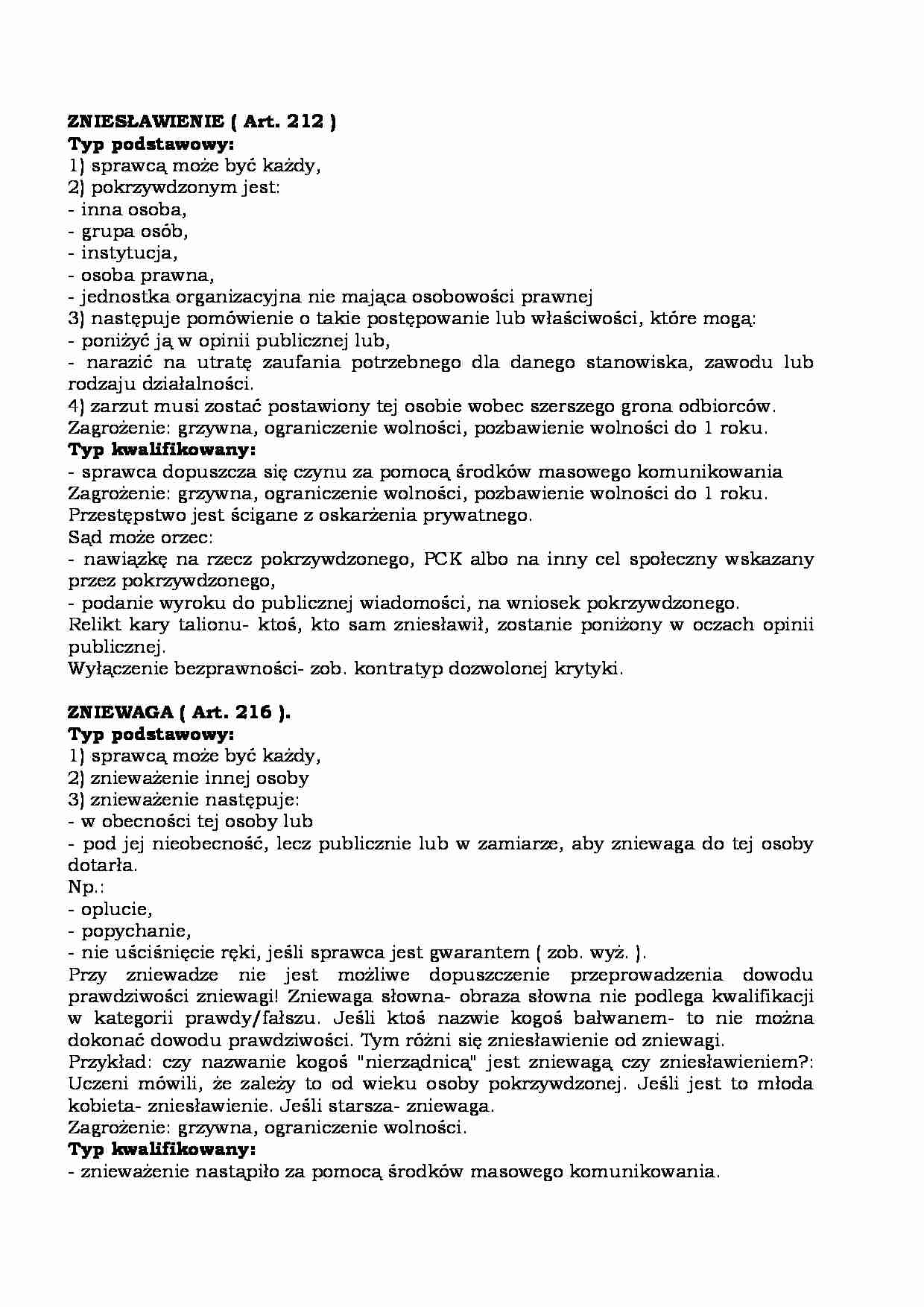 Zniesławienie i zniewaga - omówienie przestępstw  - strona 1