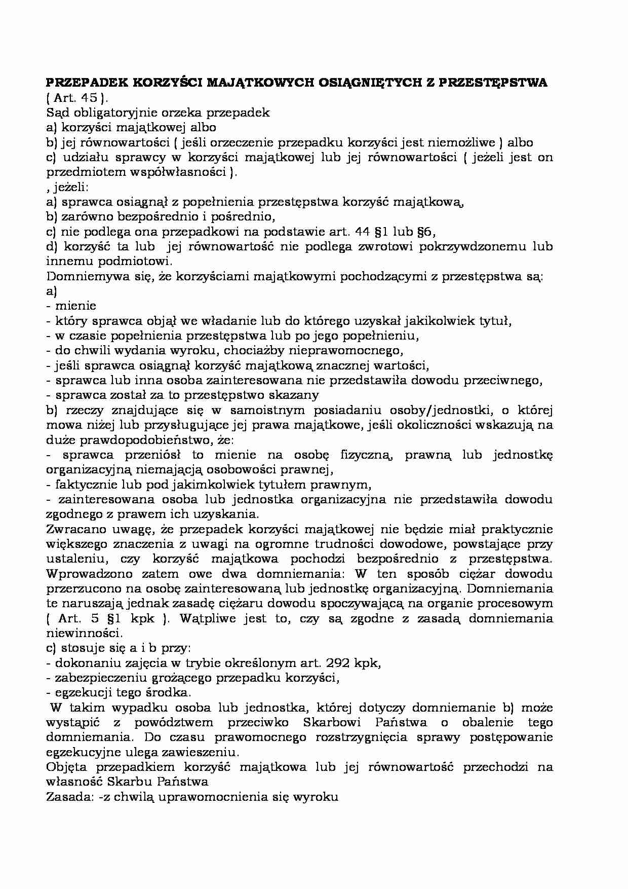 Przepadek korzysci majątkowych - opracowanie - strona 1