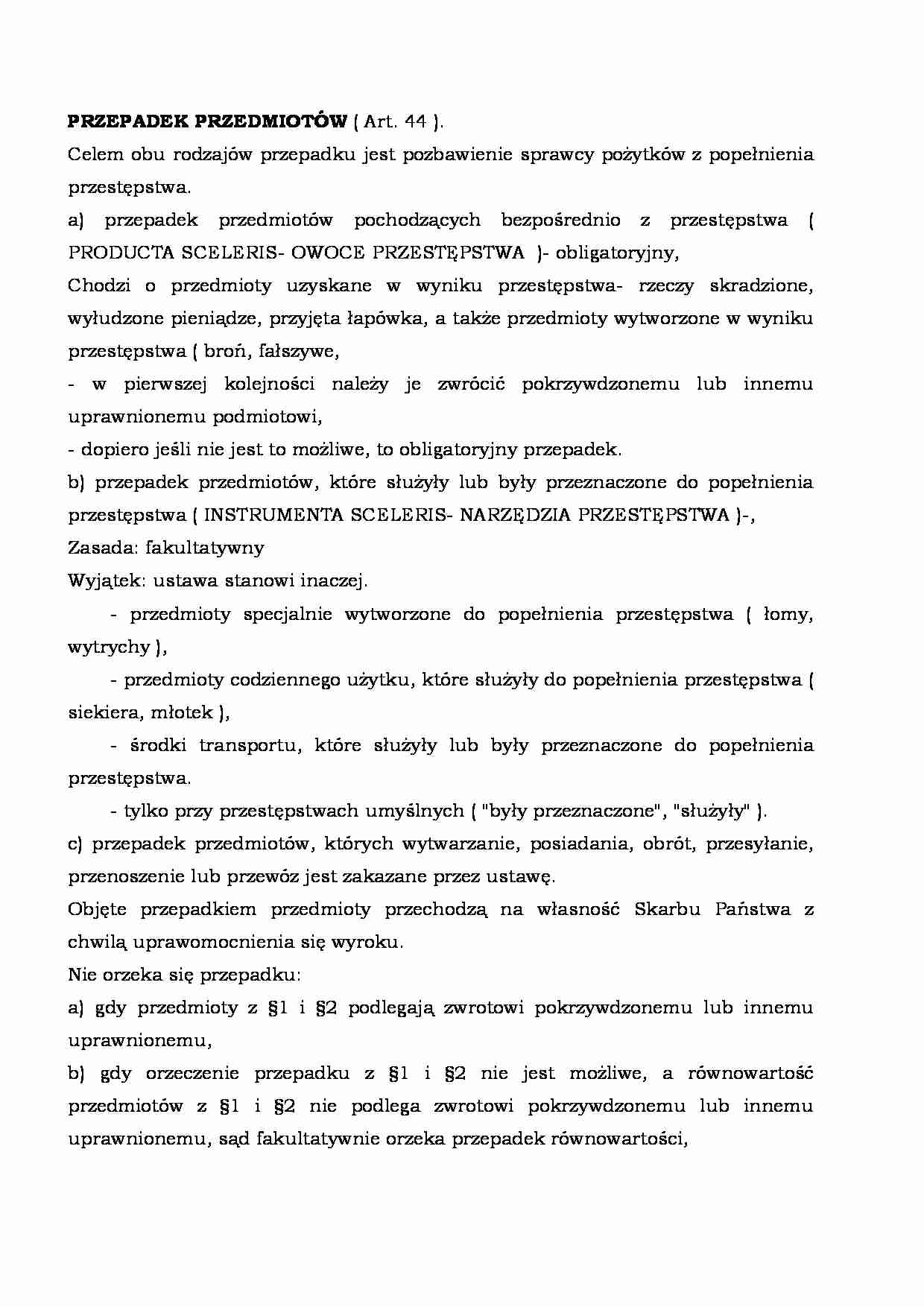 Przepadek przedmiotów - opracowanie  - strona 1