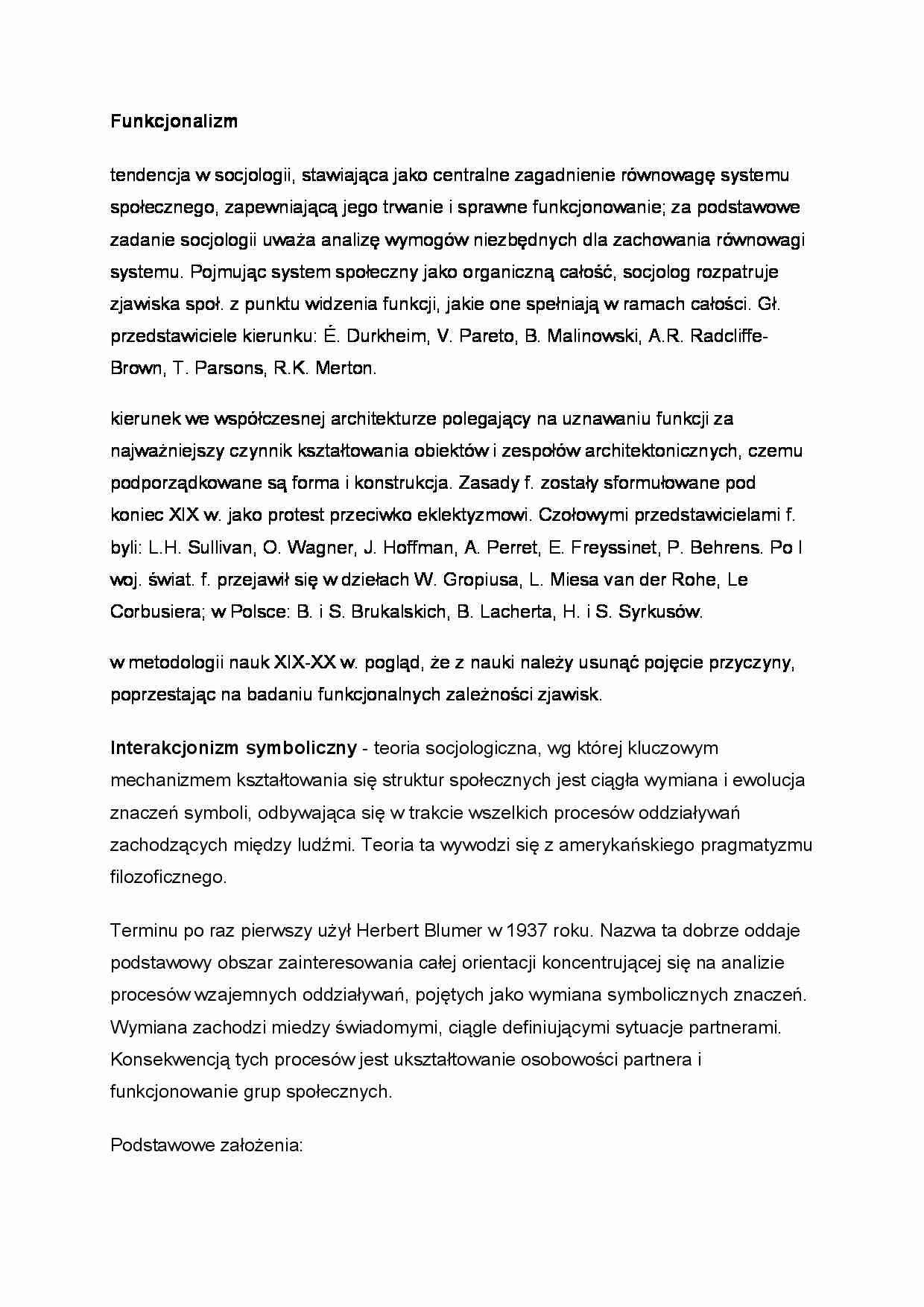 Funkcjonalizm i interakcjonizm symboliczny - wykład  - strona 1