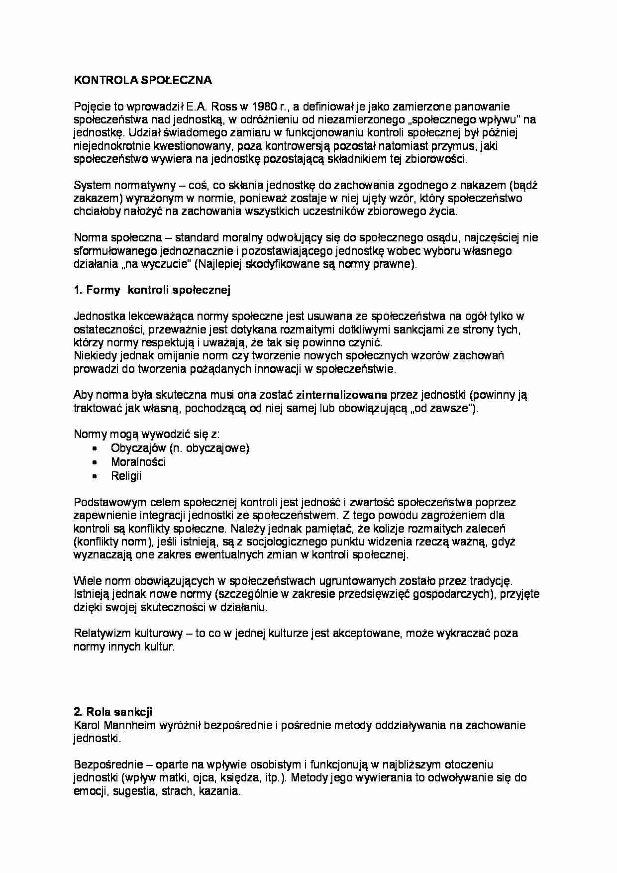 Kontrola społeczna - opracowanie  - strona 1
