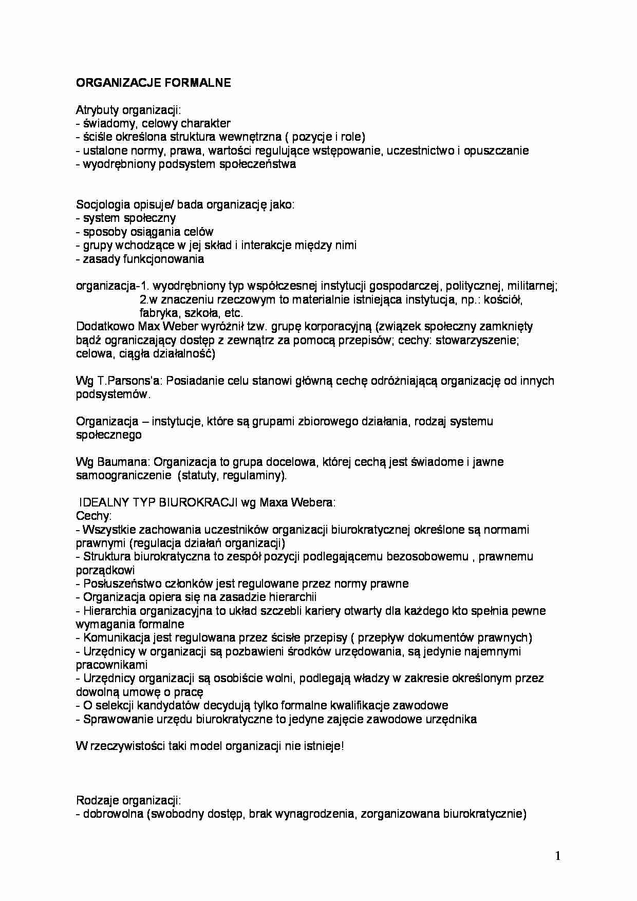Organizacje formalne - skrypt  - strona 1