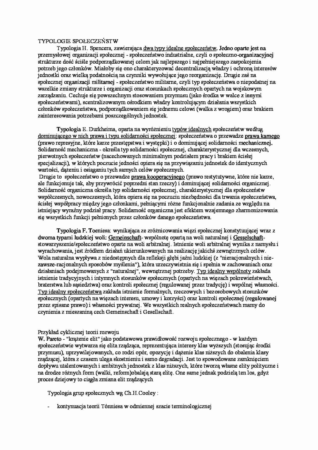 Typologie społeczeństw - opracowanie  - strona 1